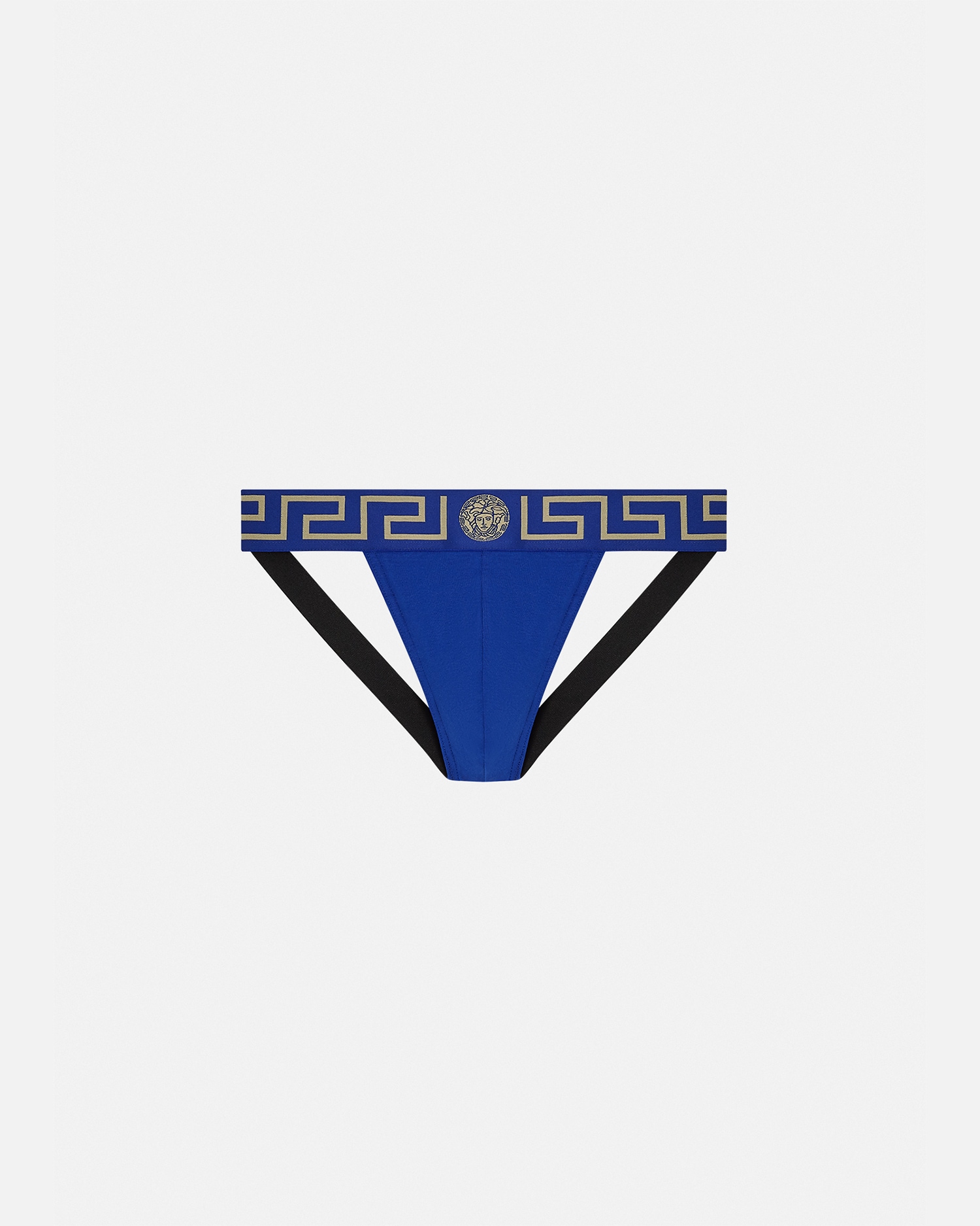 Versace Underwear E Beachwear Greca Border Jockstrap In Blue