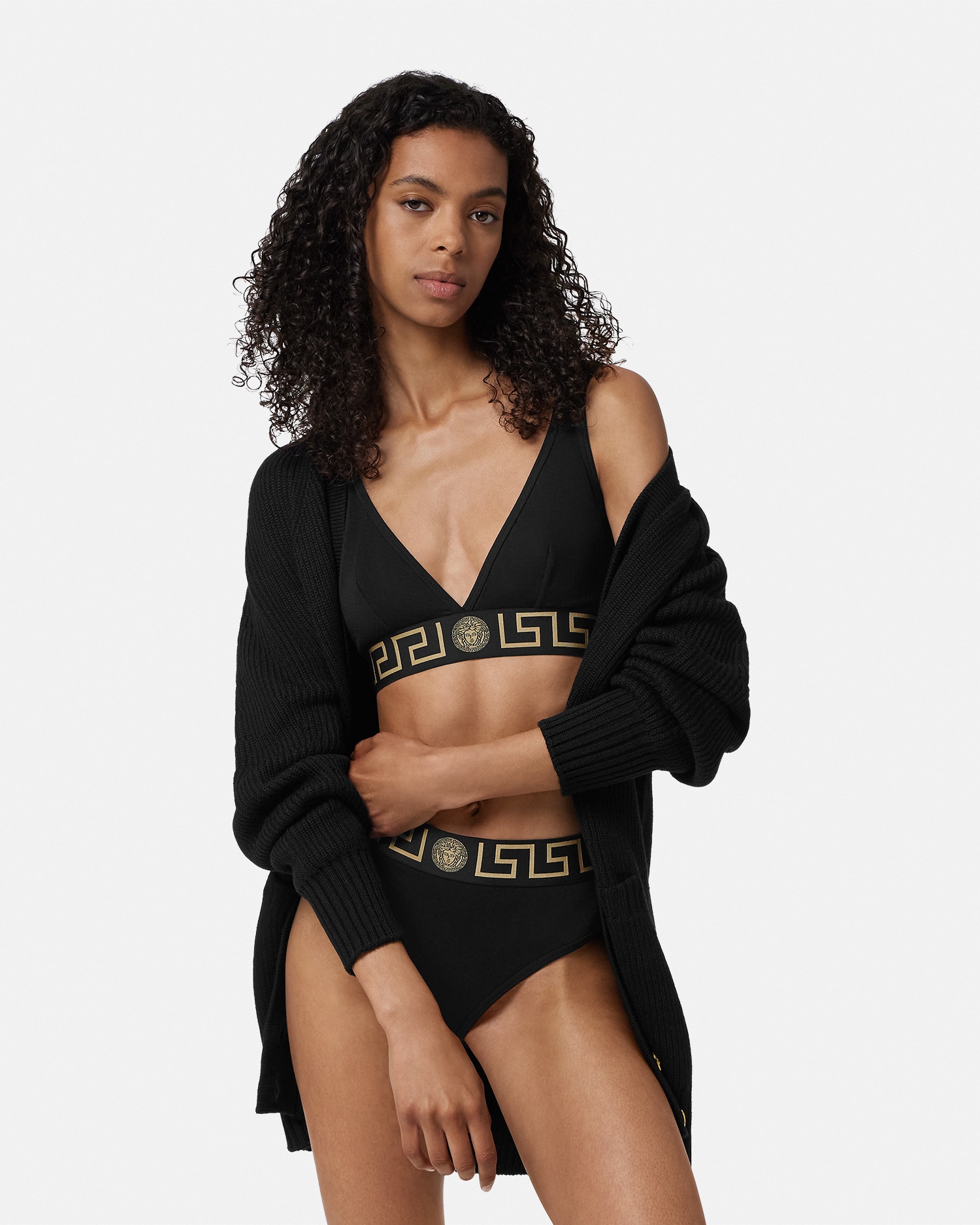 Versace Greca Border Triangle Bralette In Black