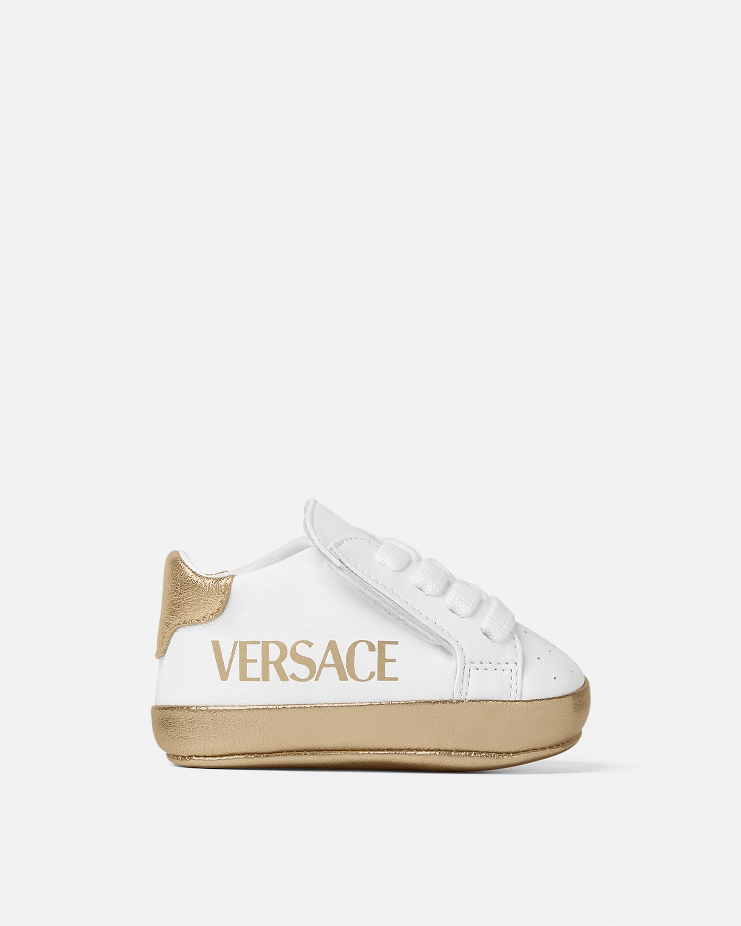 Versace Logo Baby Sneakers In White+gold
