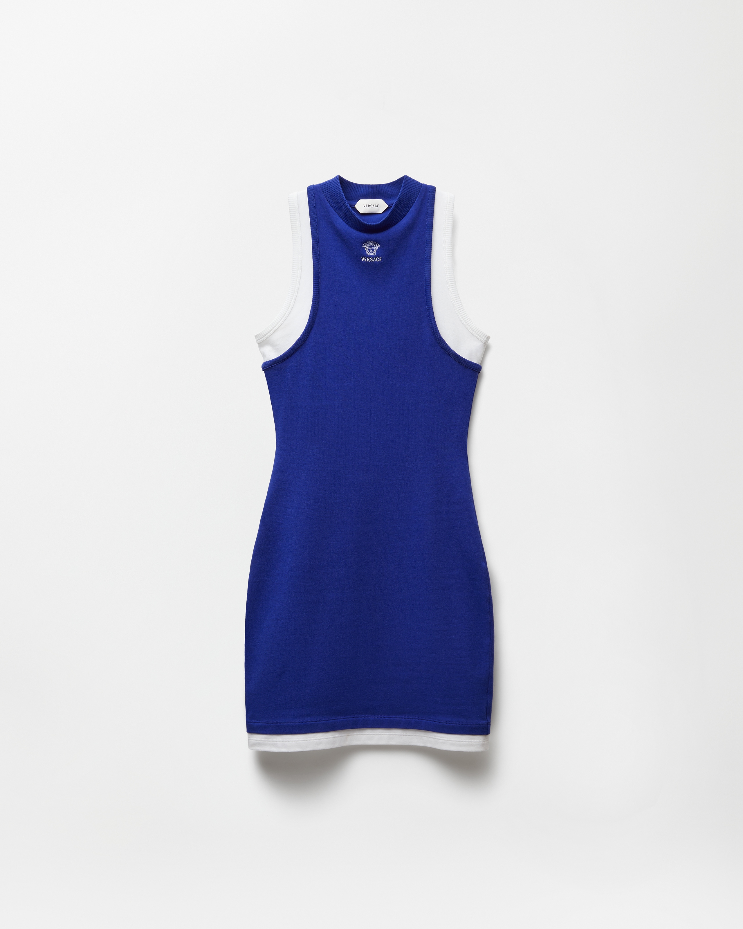 Versace Mini Robe En Coton Stretch À Logo Brodé In Bleu
