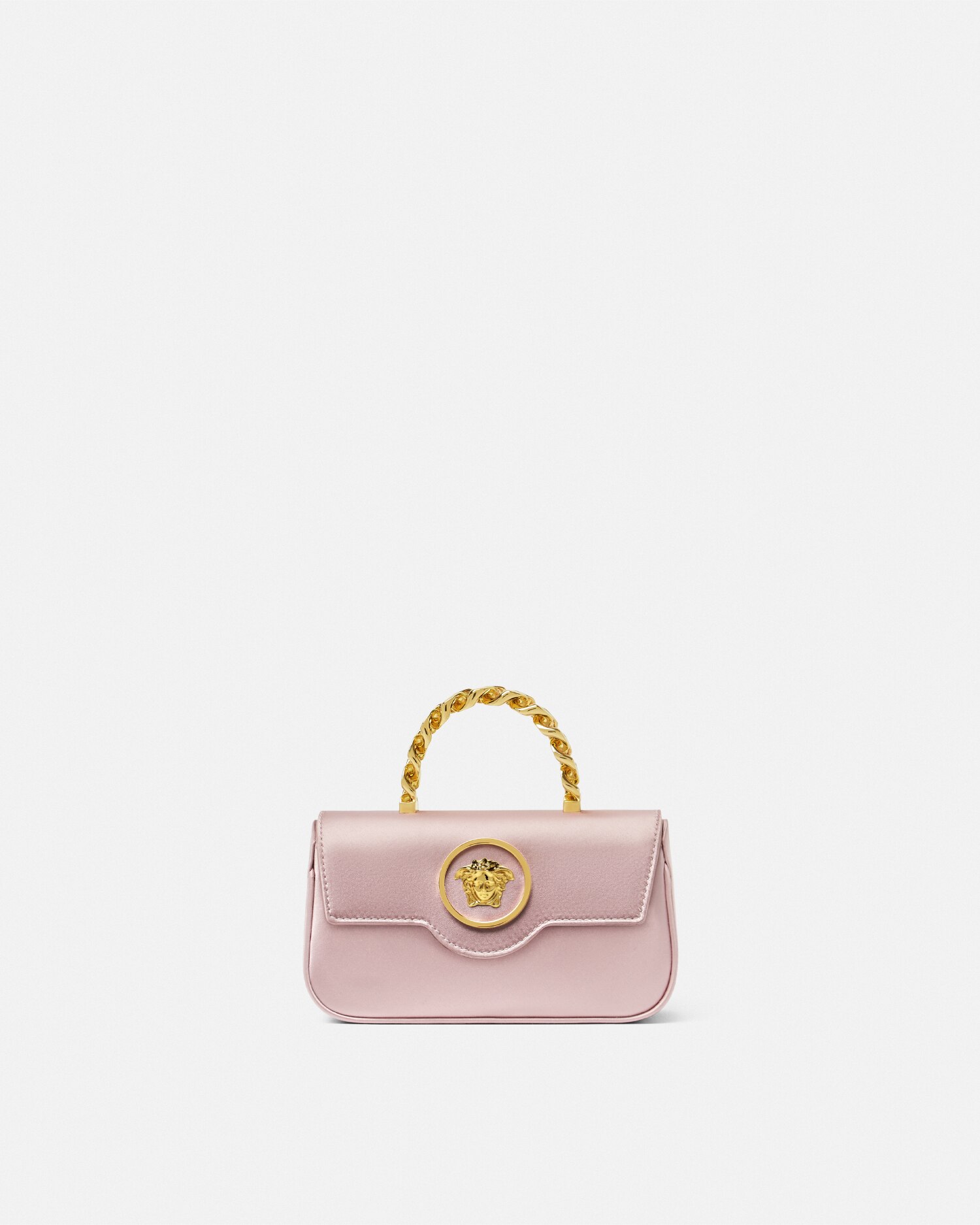 Versace La Medusa Satin Mini Bag In Light Pink