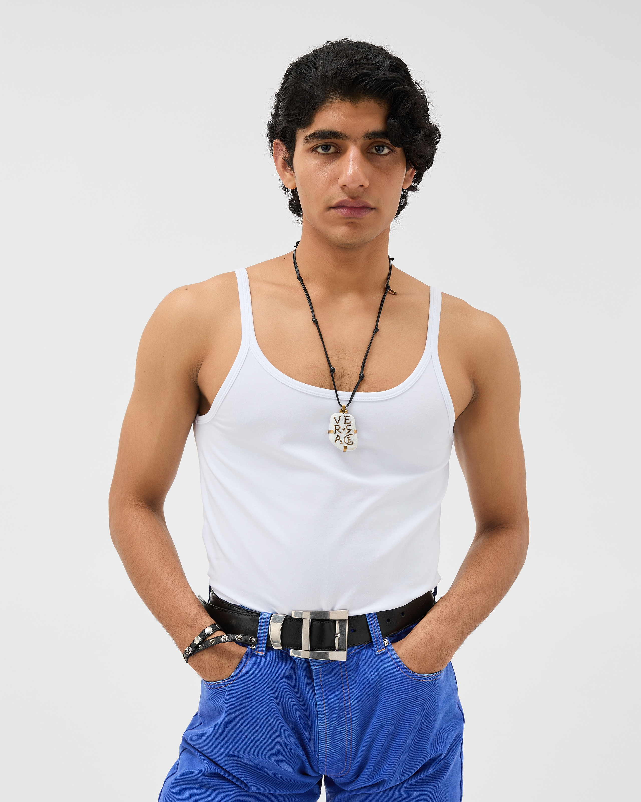 Embroidered Cotton-Jersey Tank Top White | VERSACE US