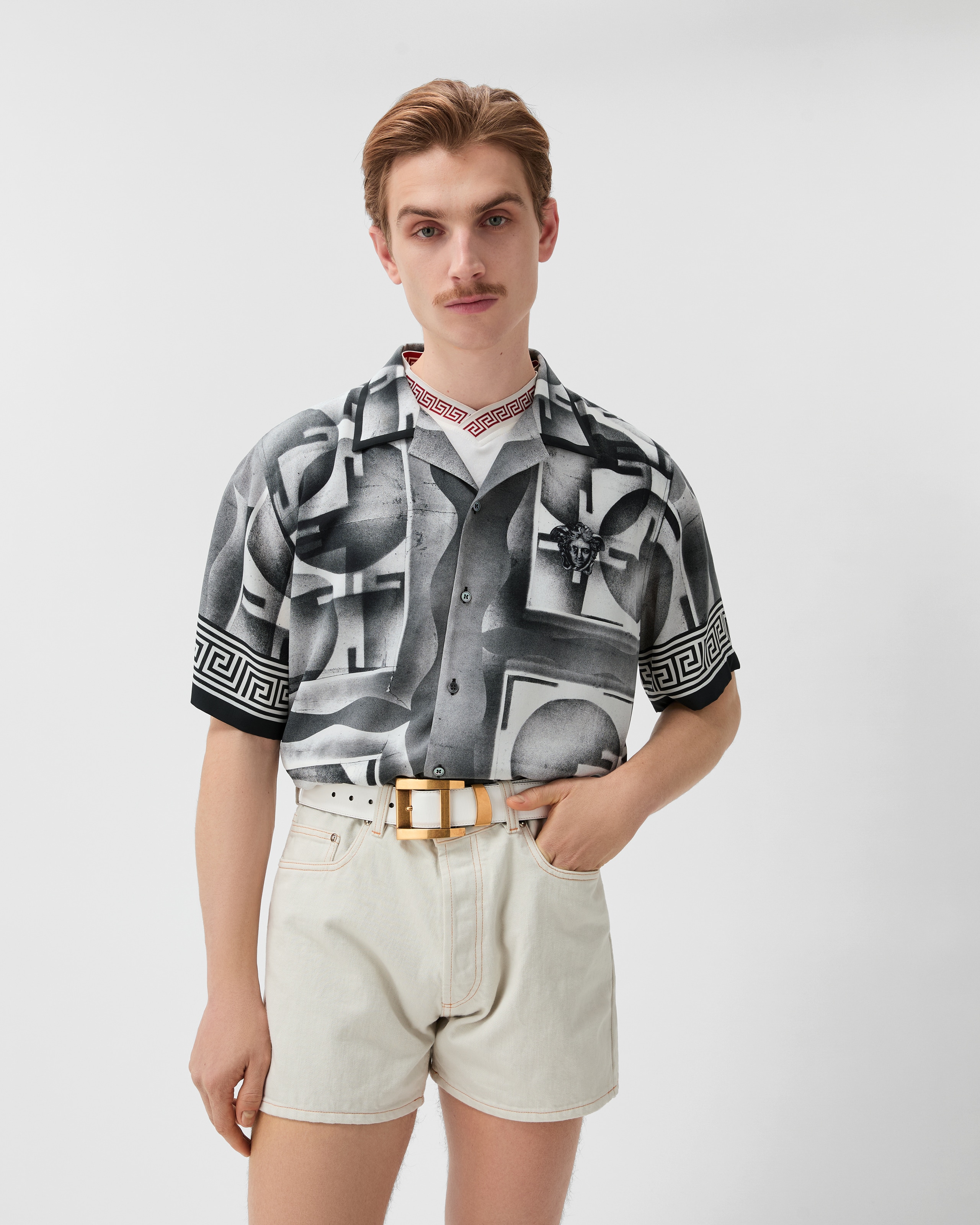 Printed Crêpe De Chine Silk Shirt Green,Blue | VERSACE US