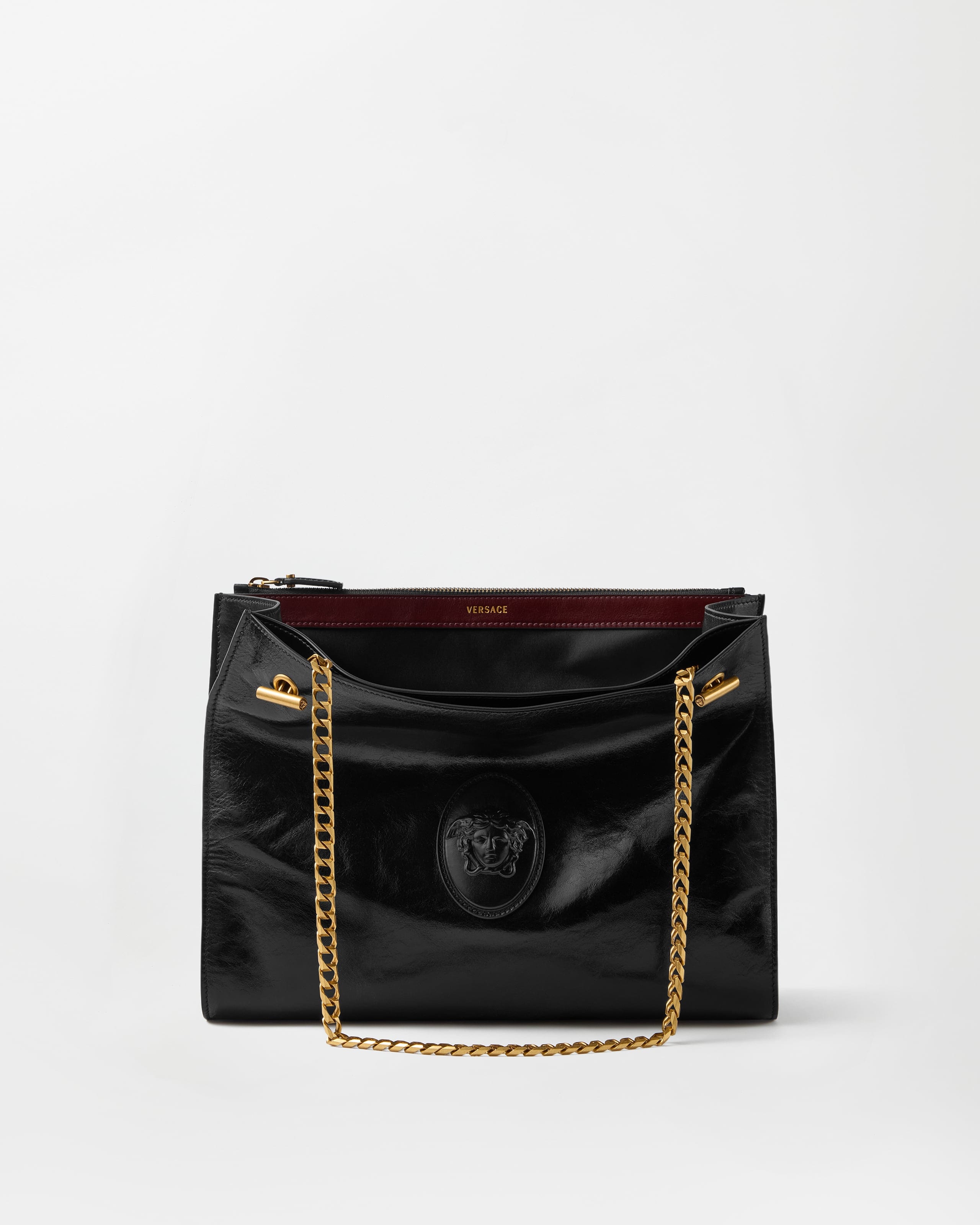 Cabine Leather Shoulder Bag Black | VERSACE US