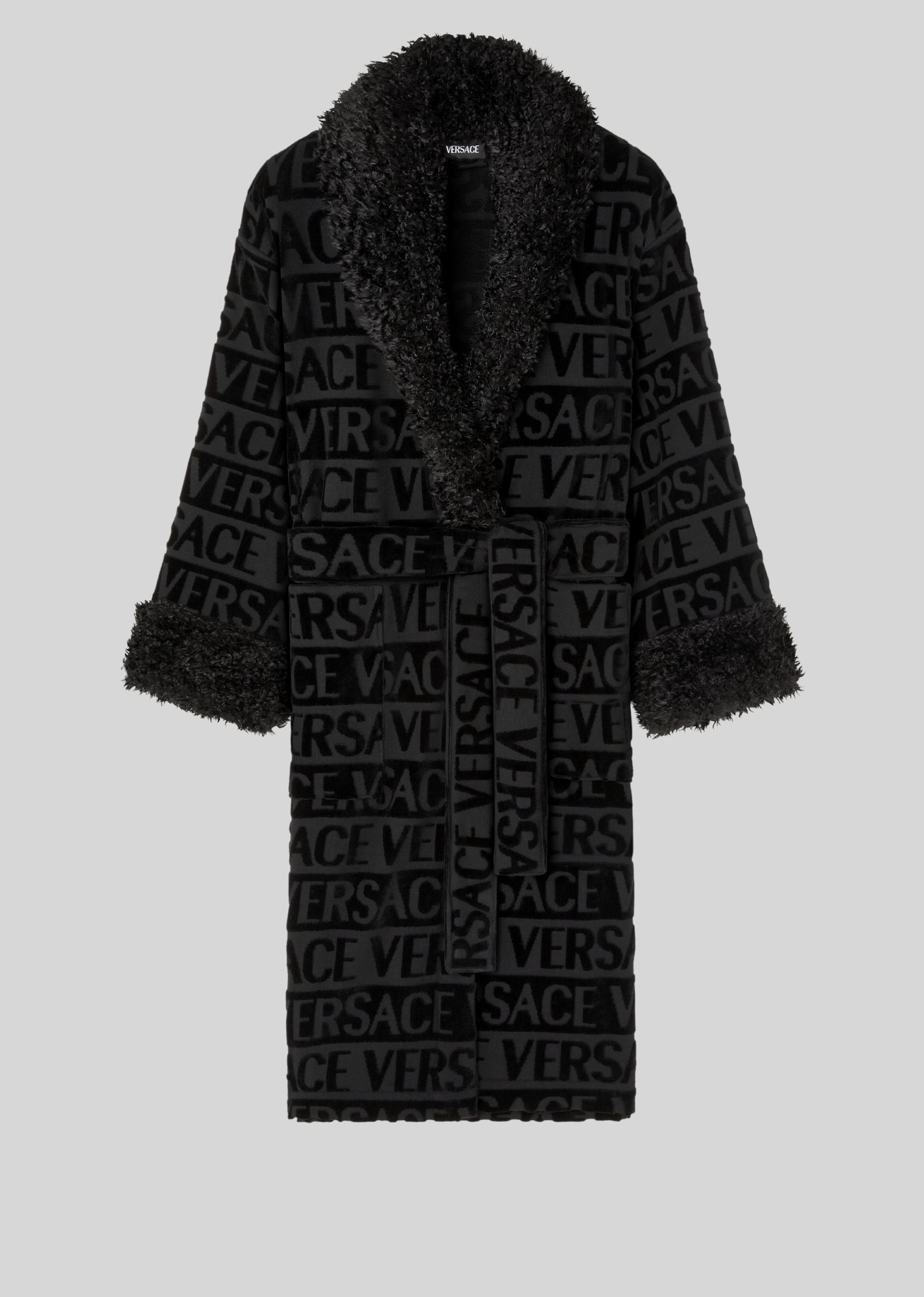Versace Allover Faux-Fur Bathrobe  Black 1