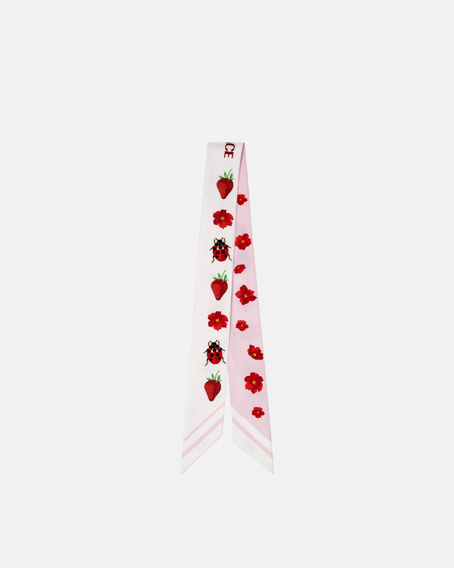 Versace Strawberry Garden Silk Scarf Tie In Red+white