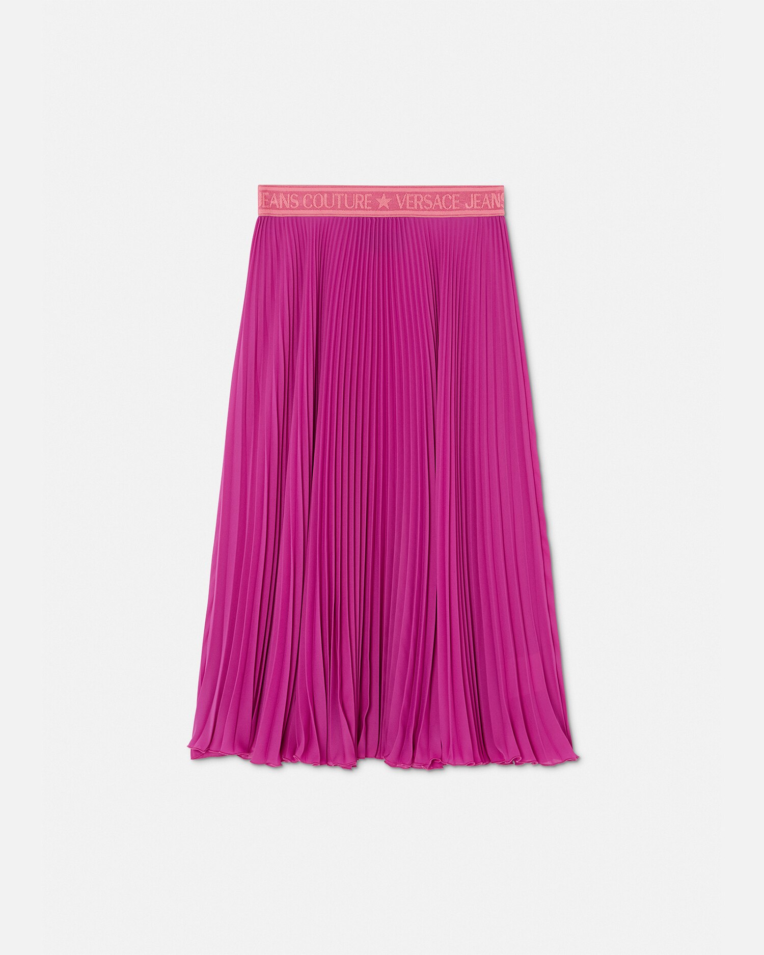 Versace Jeans Couture Pleated Logo-waistband Midi Skirt In Pink
