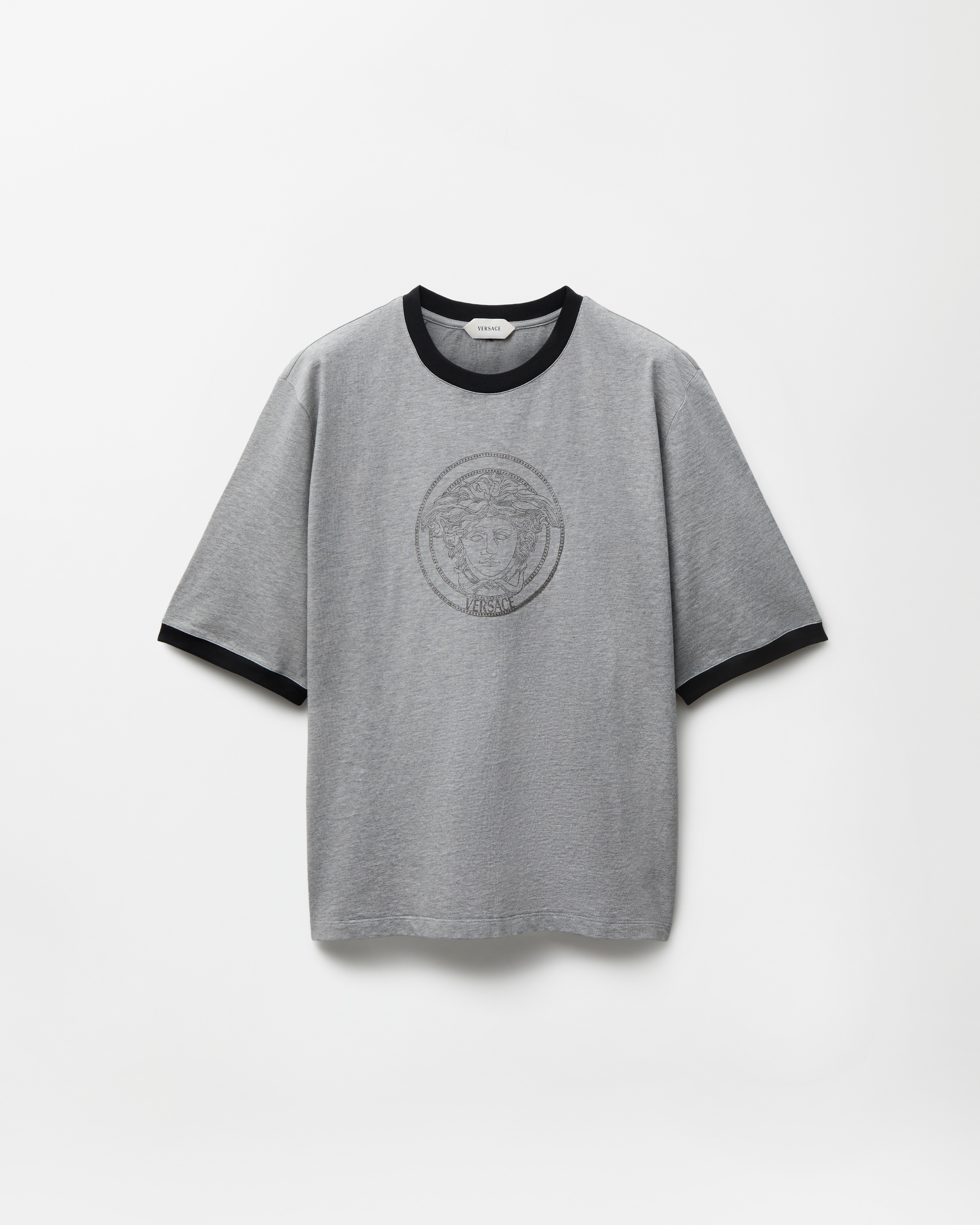 Versace T-shirt En Jersey De Coton À Logo Imprimé In Gris