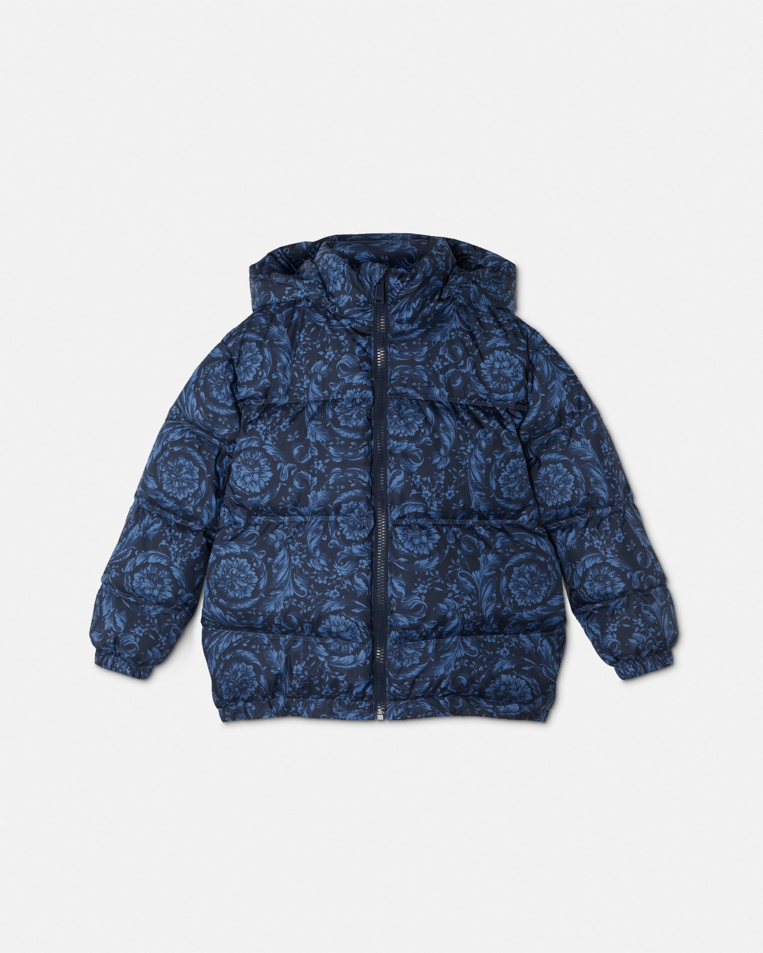 Versace Barocco Kids Puffer Jacket In Blue+print