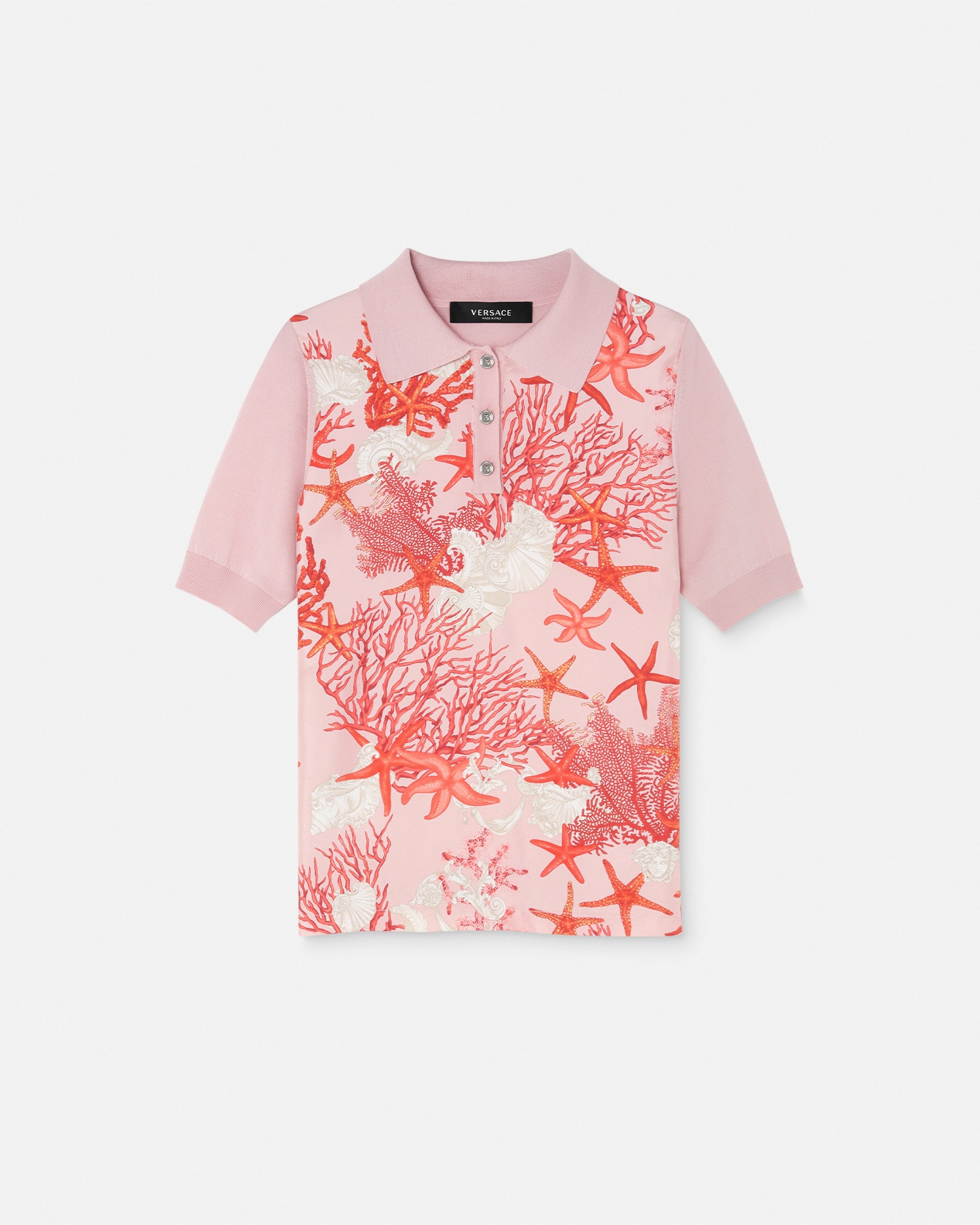 Shop Versace Polo En Maille Barocco Sea In Pink+print