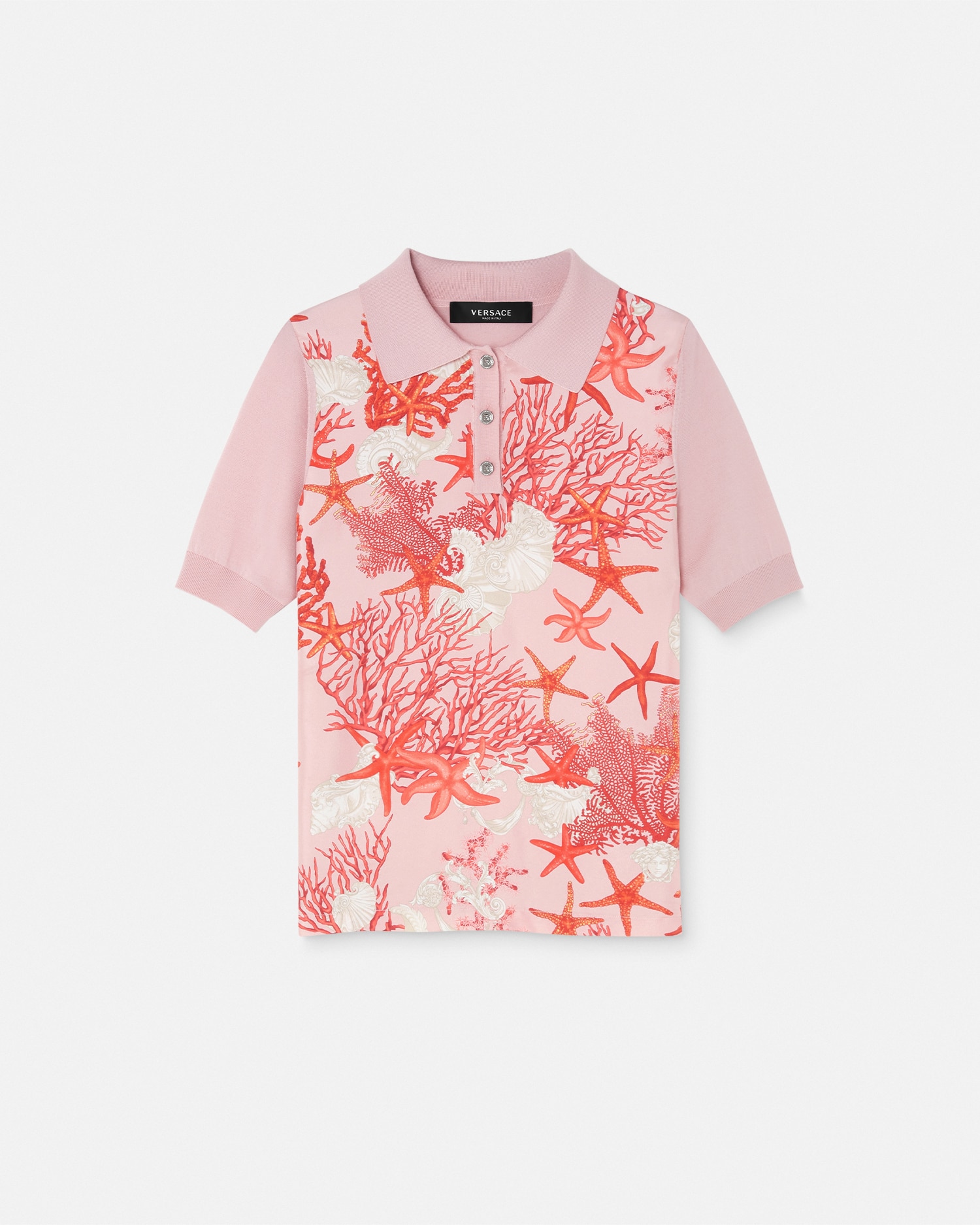 Shop Versace Barocco Sea Knit Polo Shirt In Pink+print