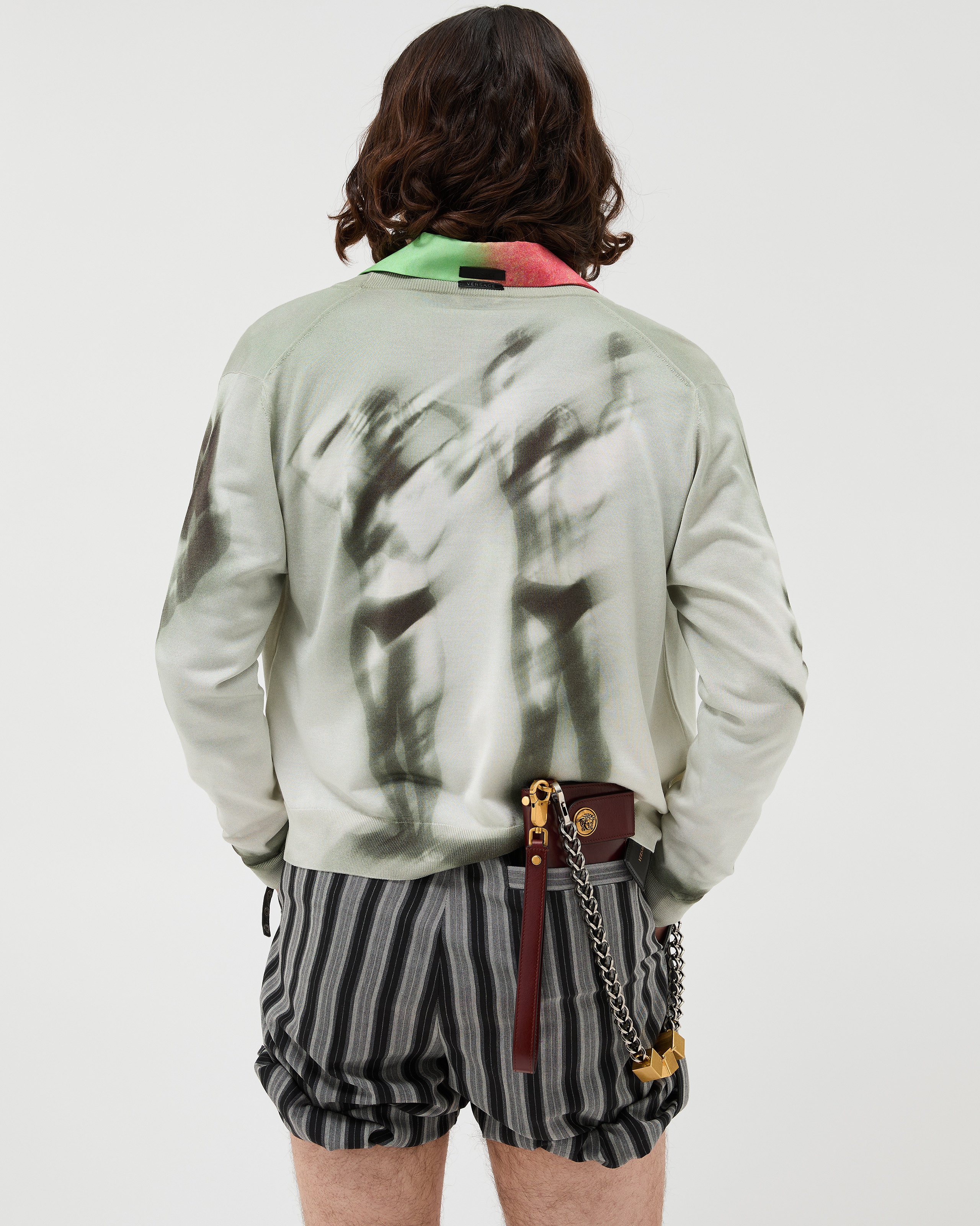 Printed Silk Knit Cardigan Gray | VERSACE US