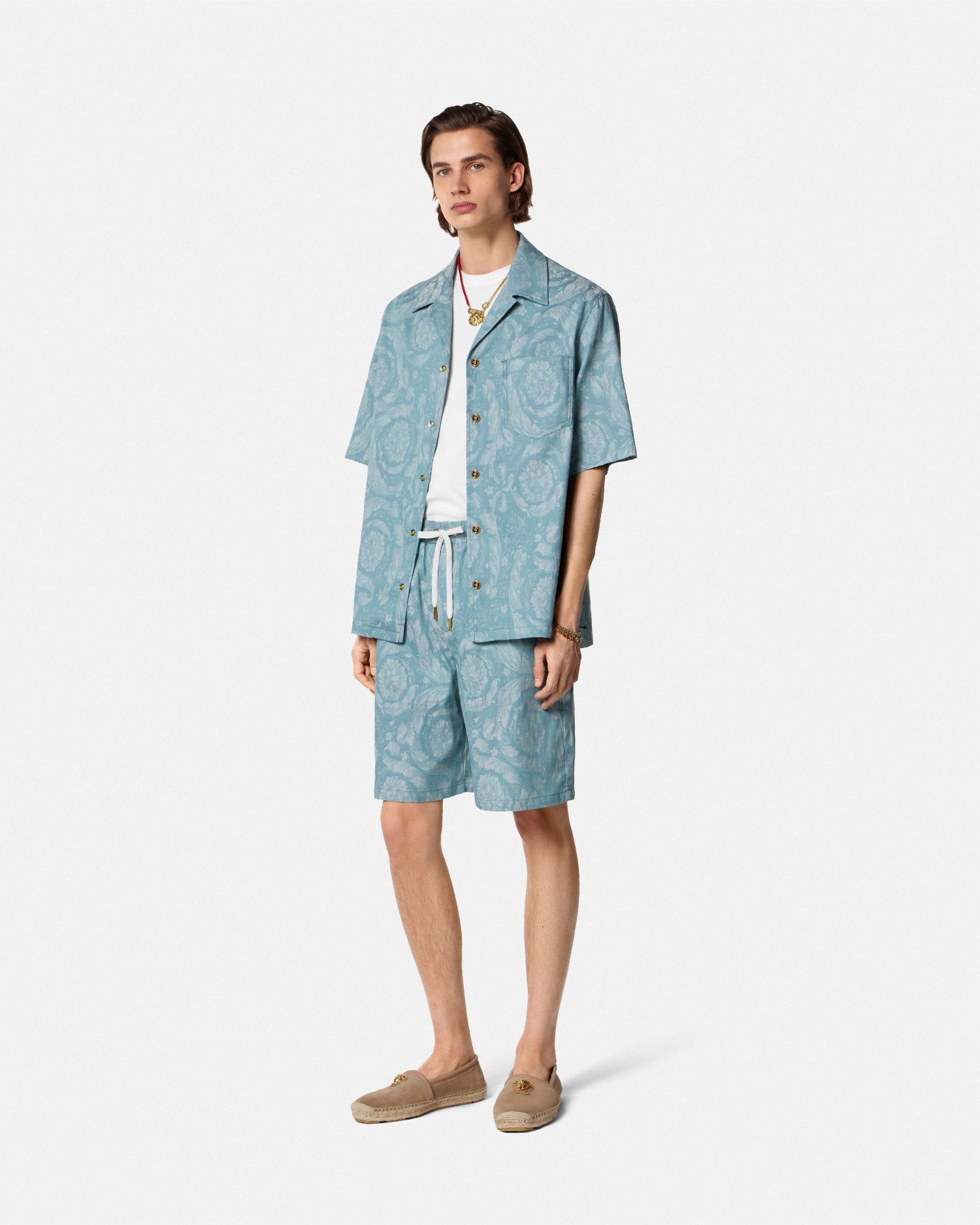 Versace Barocco Jacquard Chambray Denim Shorts