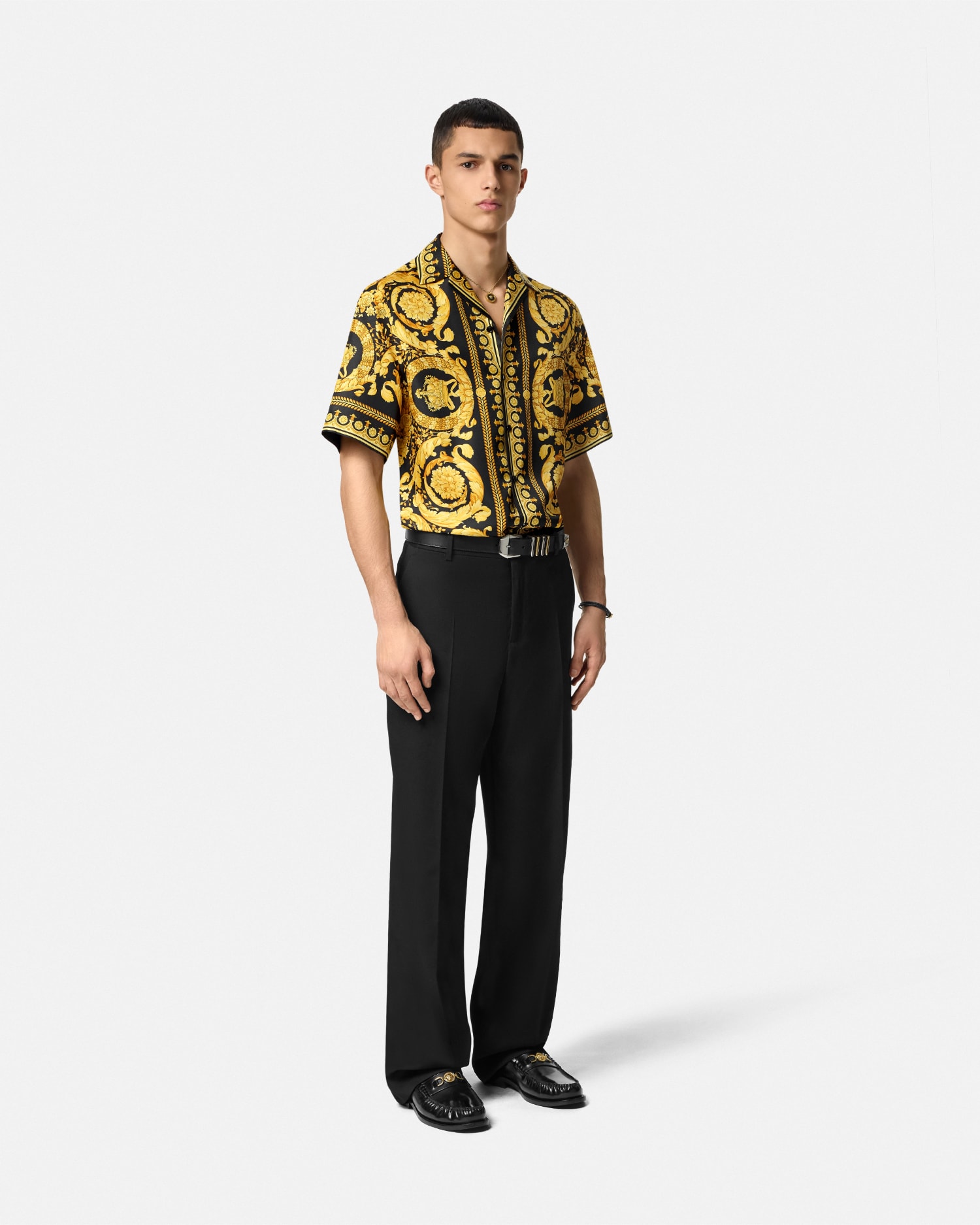 Printed Silk Twill Shirt Black,Print | VERSACE