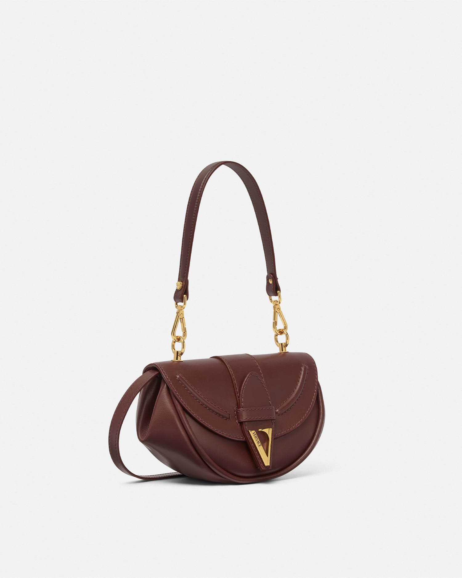 Virtus Small Leather Shoulder Bag Black,Gold | VERSACE CA