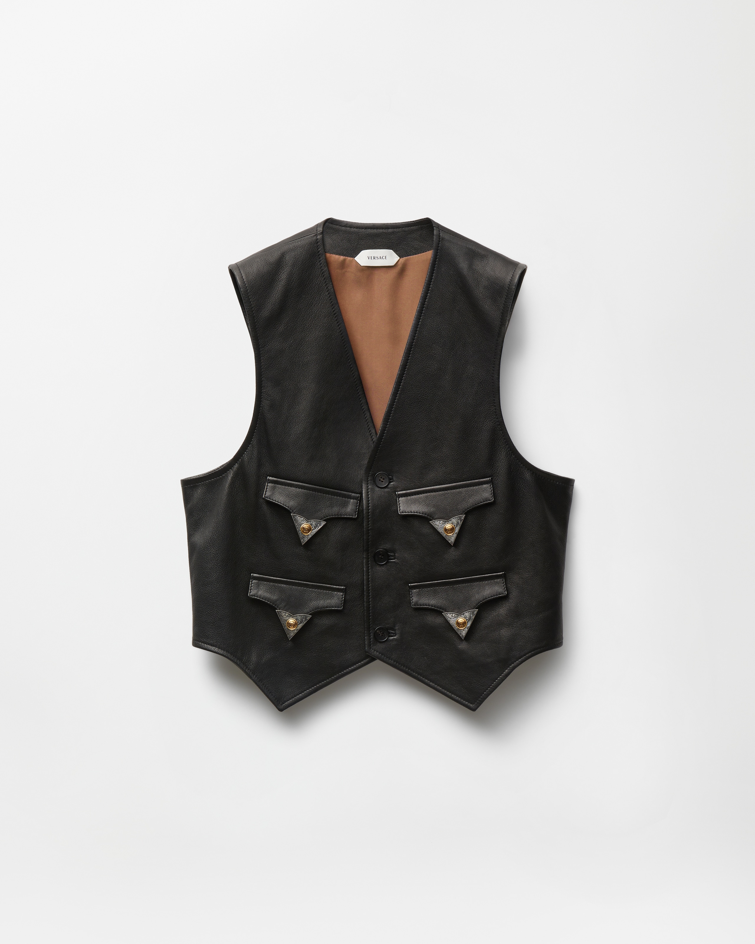Versace Veste Sans Manches En Cuir Nappa In Noir