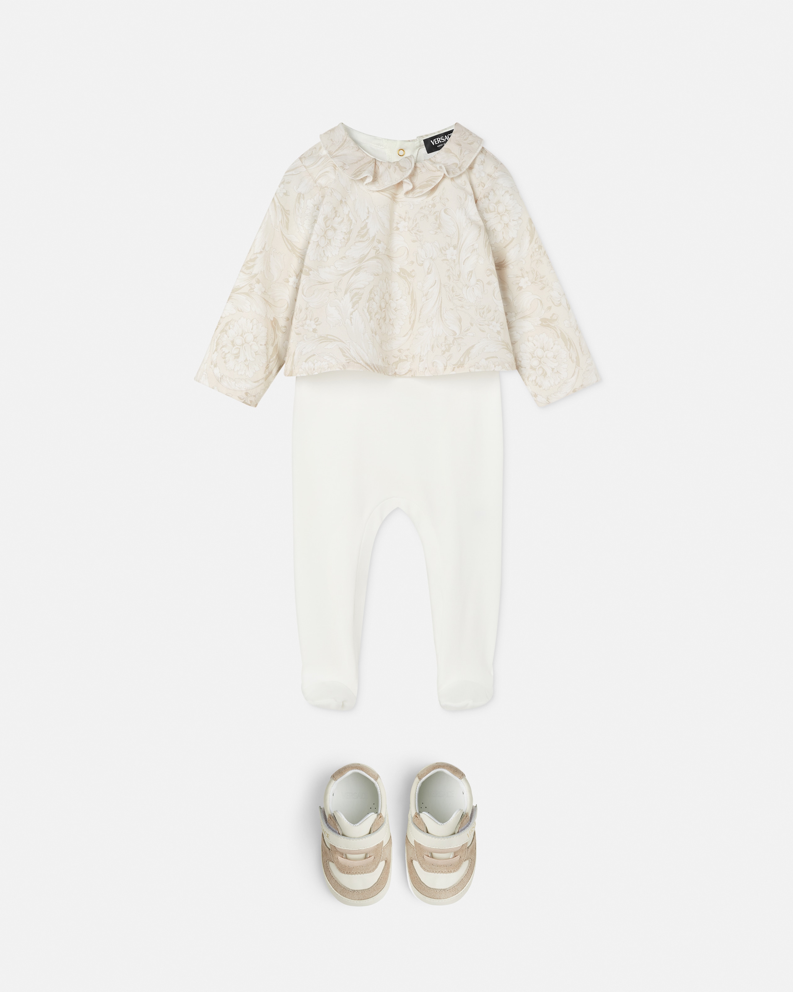 Versace Baby Cotton Sleepsuit In Gray