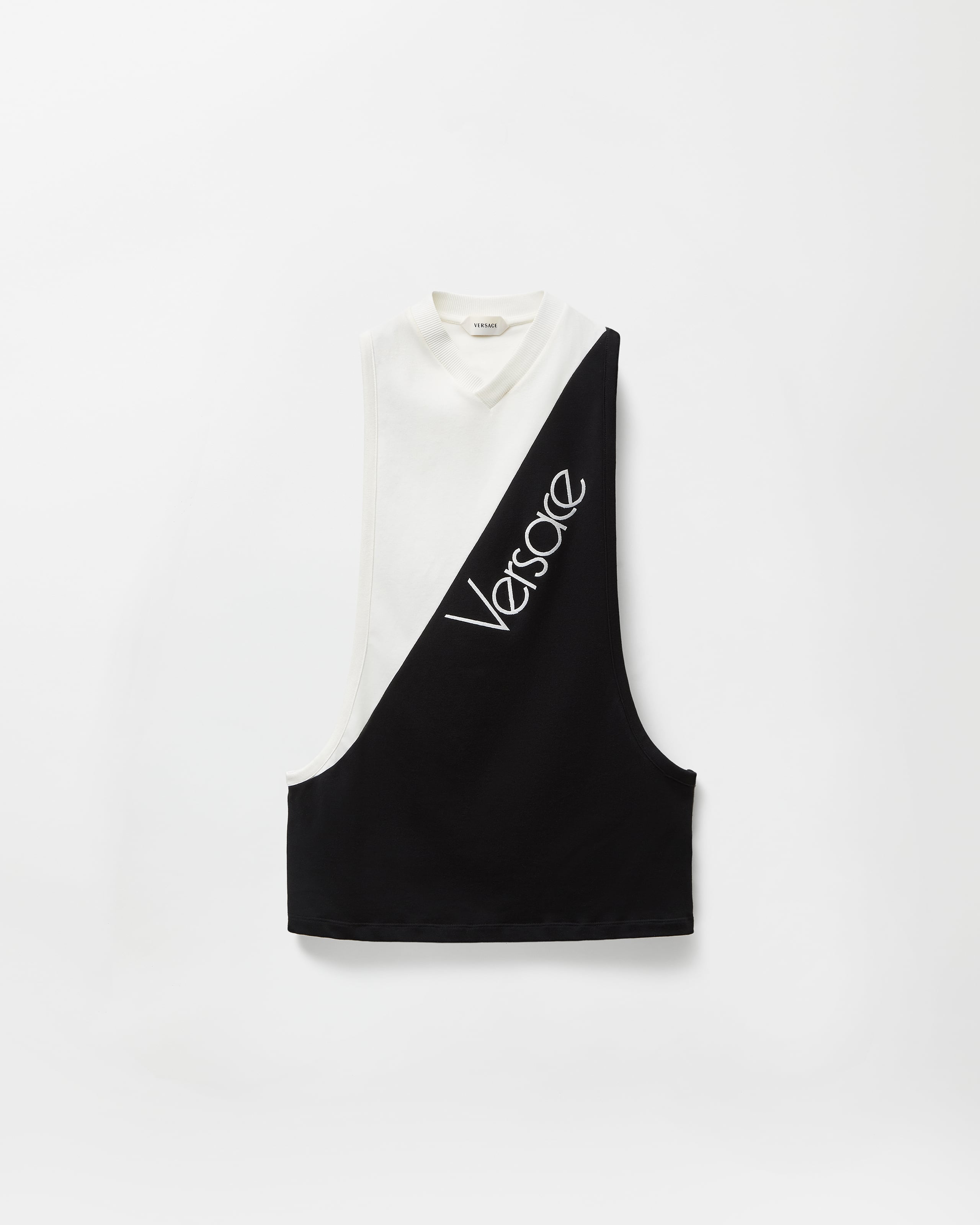 Embroidered-Logo Cotton-Jersey Tank Top White | VERSACE US