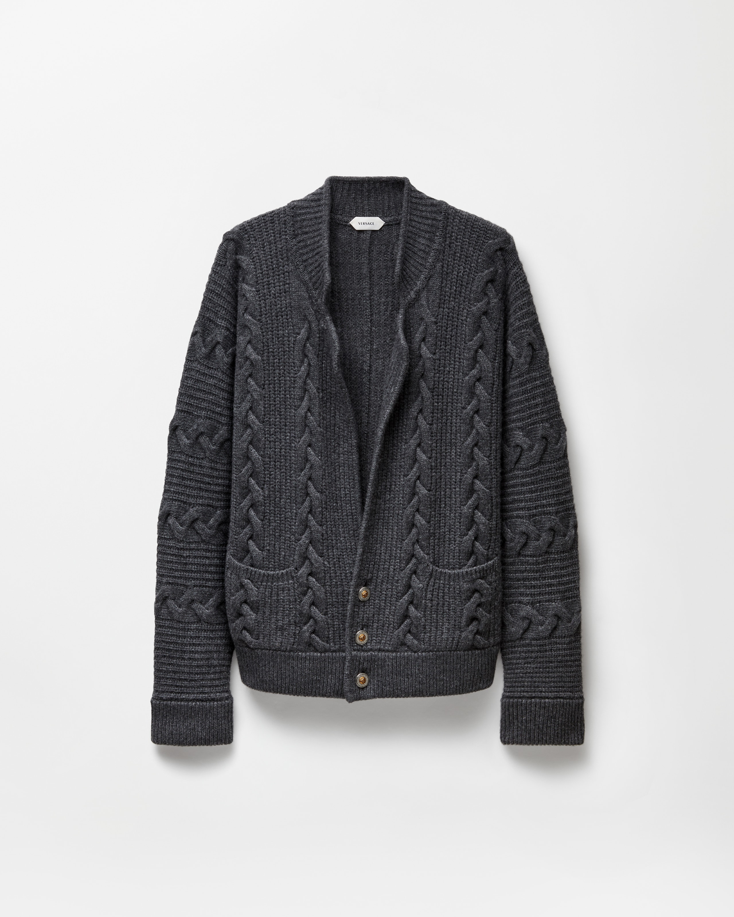 Versace Cardigan En Maille De Laine Et Cachemire In Gris