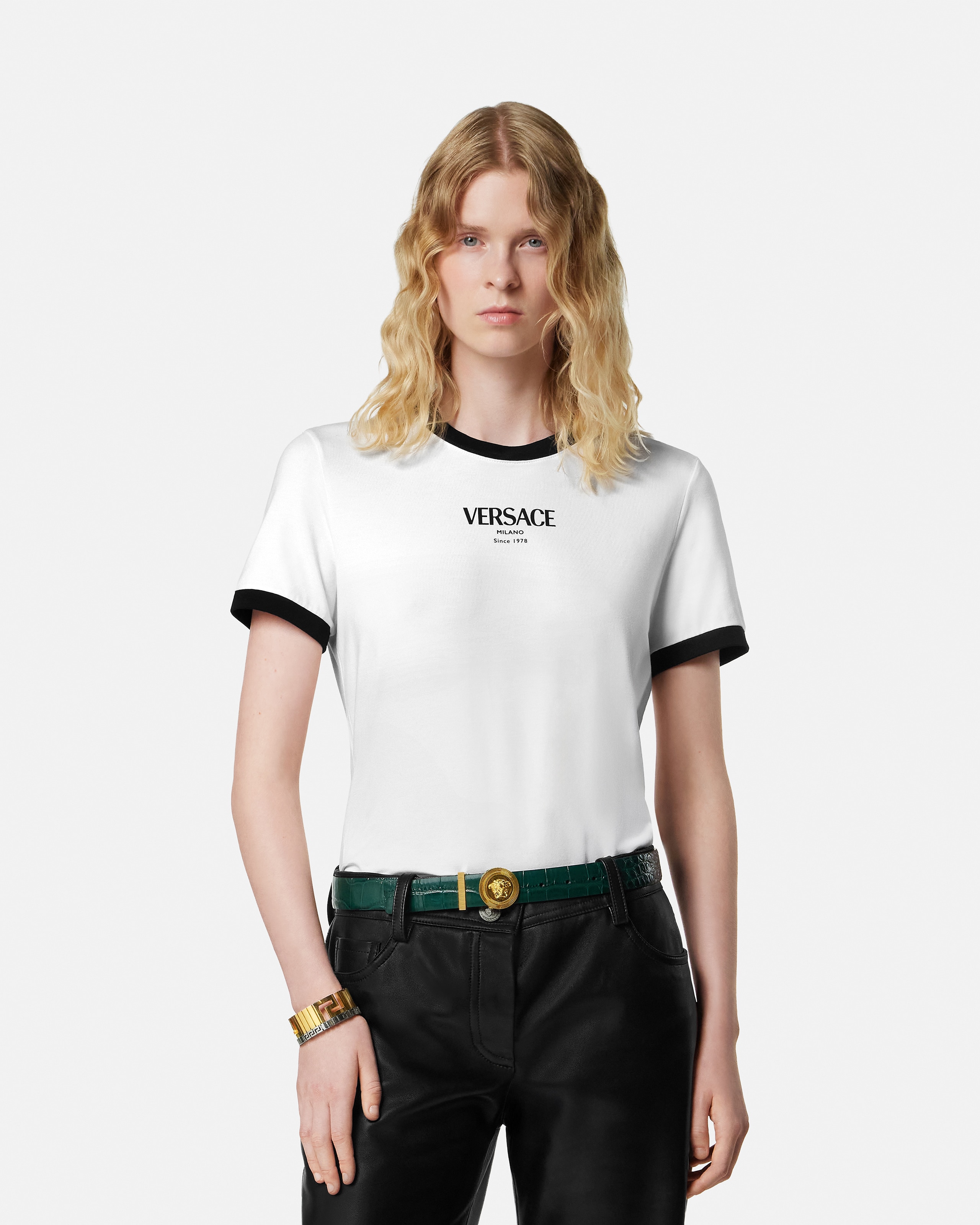Versace T-shirt En Jersey Viscose Stretch In White