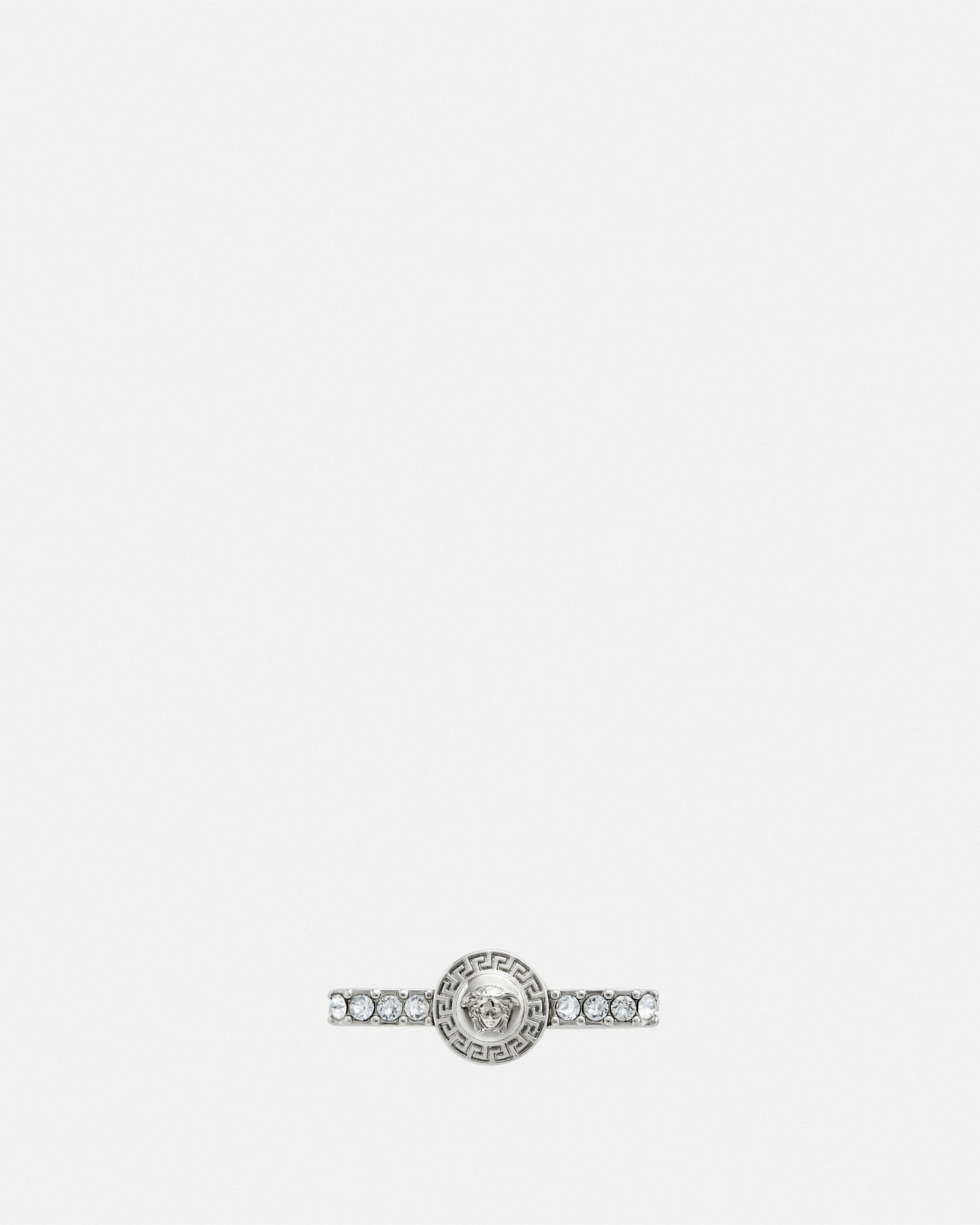 Versace Crystal Gianni Ribbon Ring In Argent