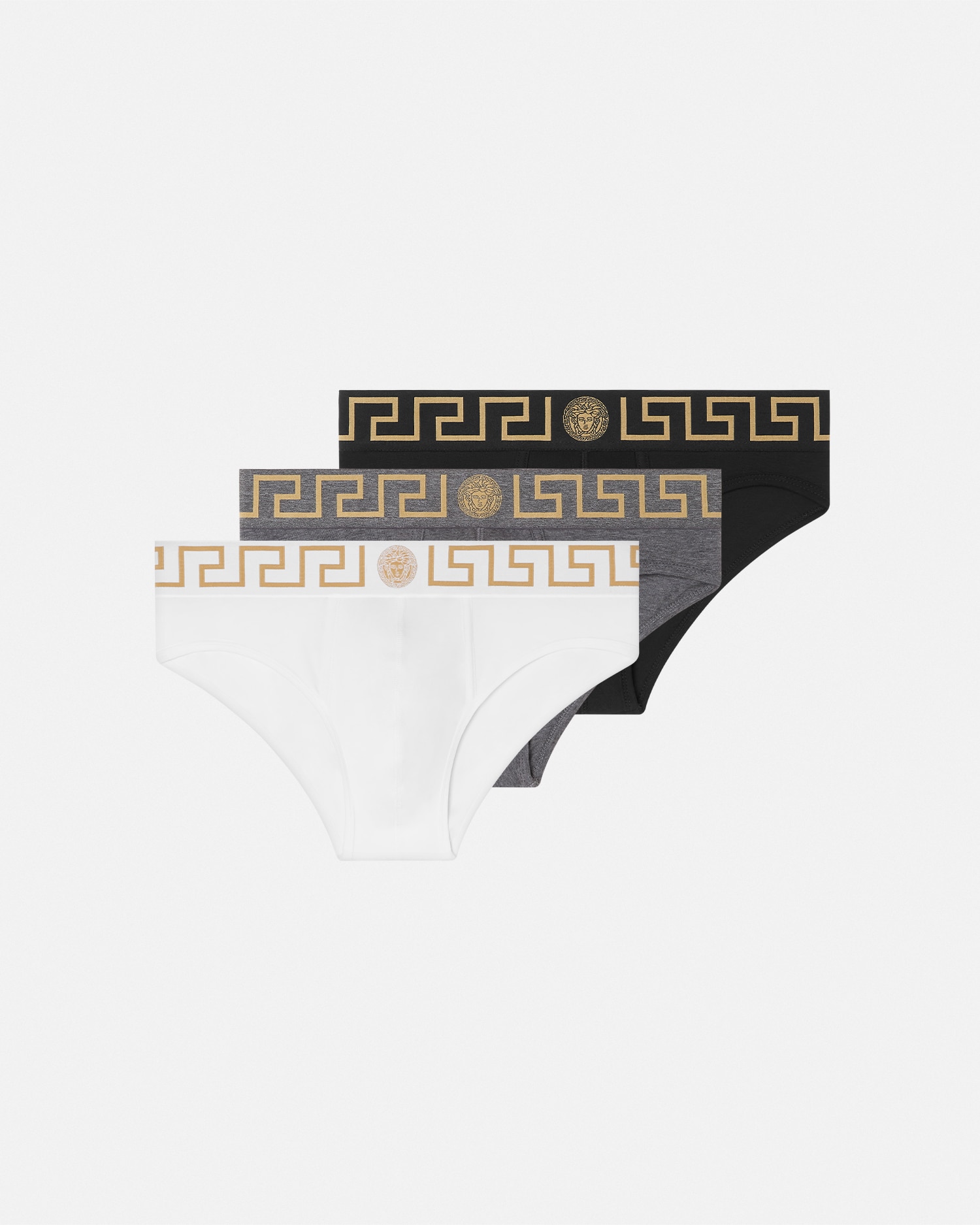 Versace Greca Border Briefs 3-pack In Noir+blanc+gris