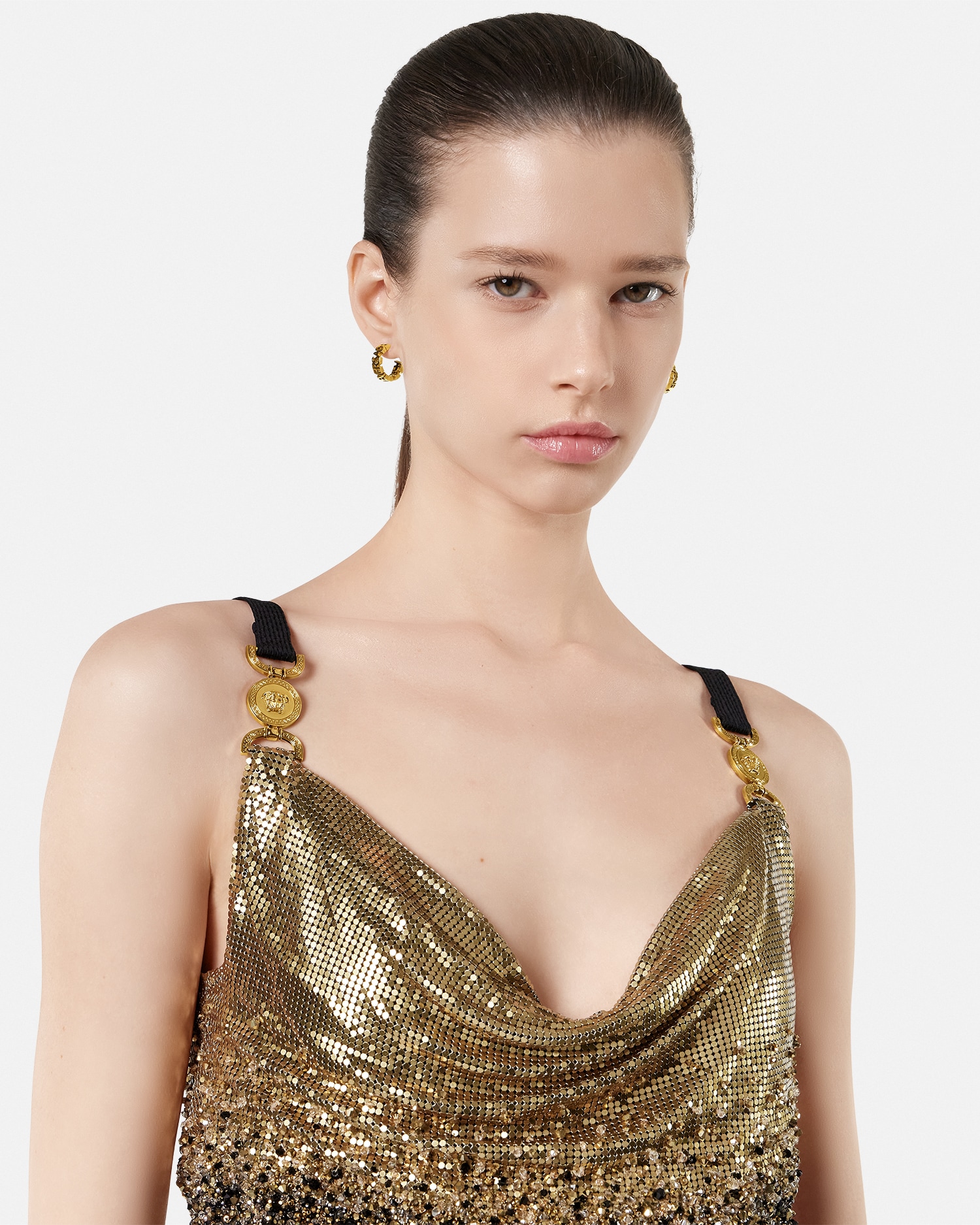 Crystal Metal Mesh Satin Mini Slip Dress