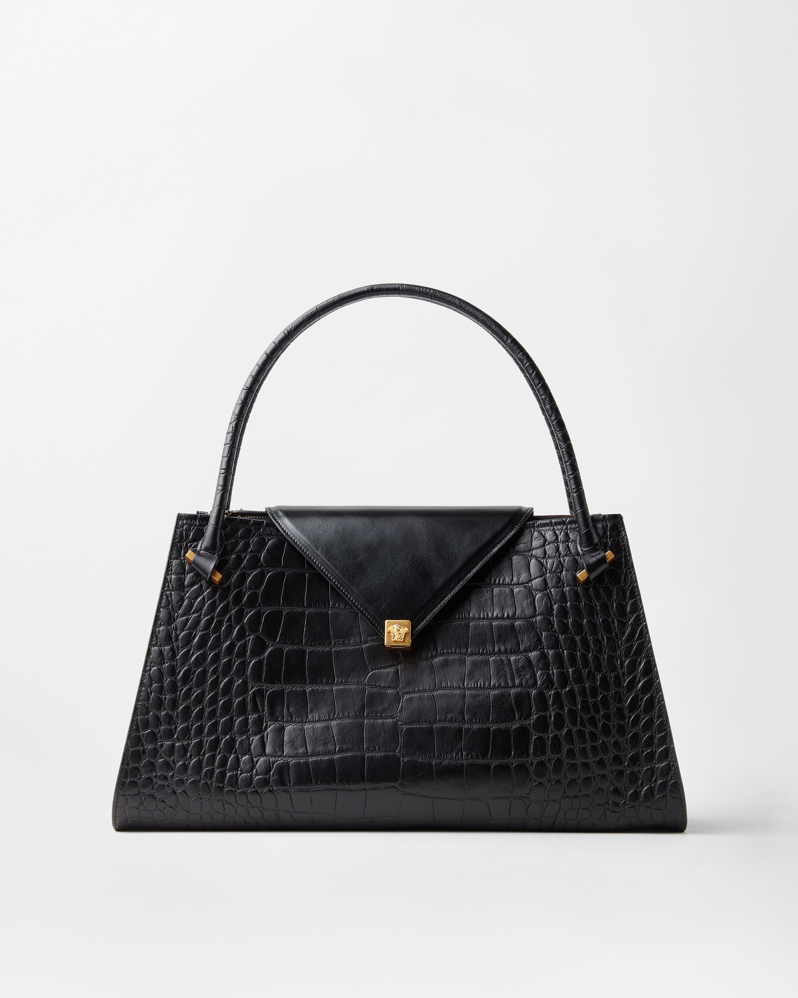 Versace Severine Croc-effect Leather Large Shoulder Bag In Black