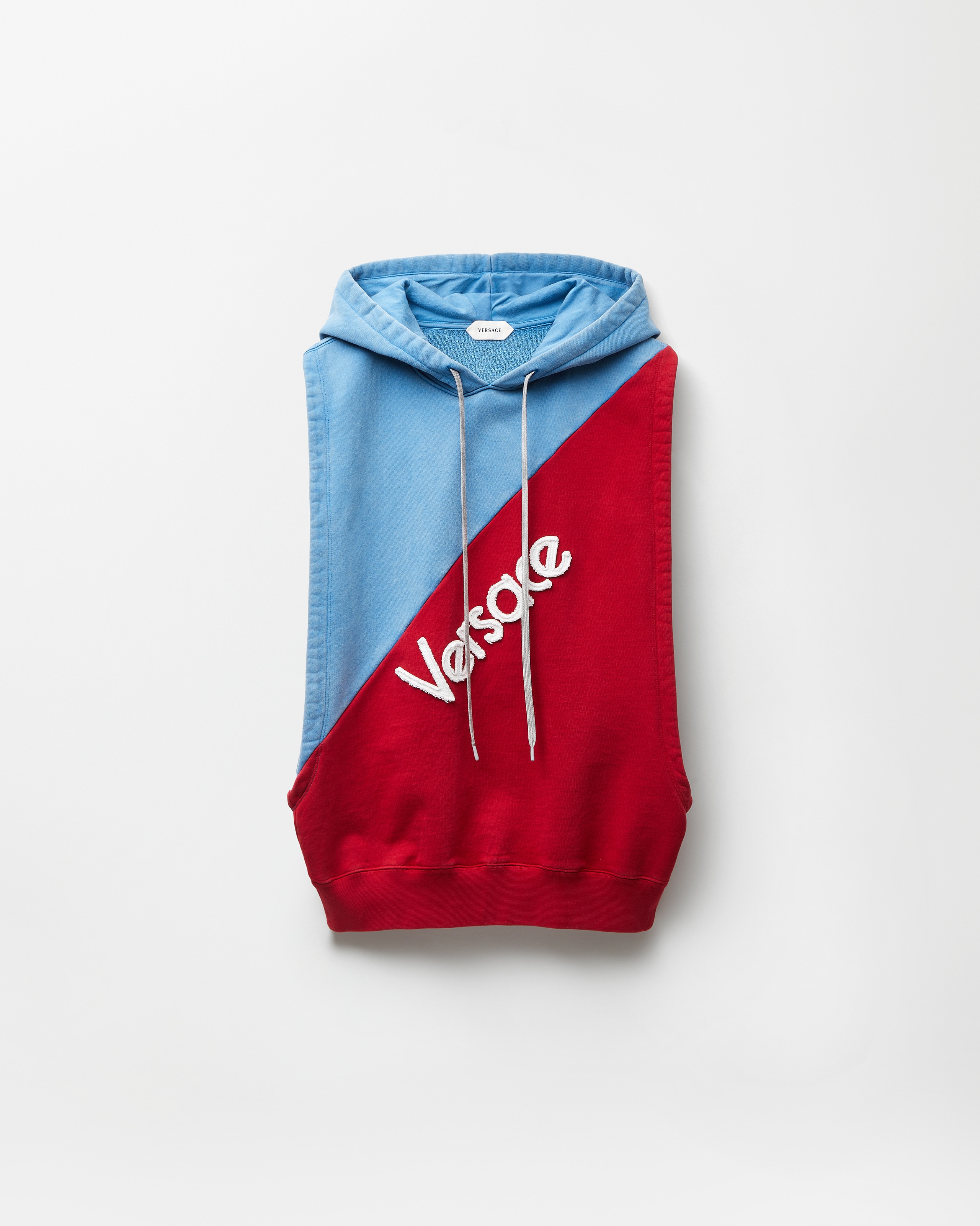 Versace Embroidered Cotton Sleeveless Hoodie In Red