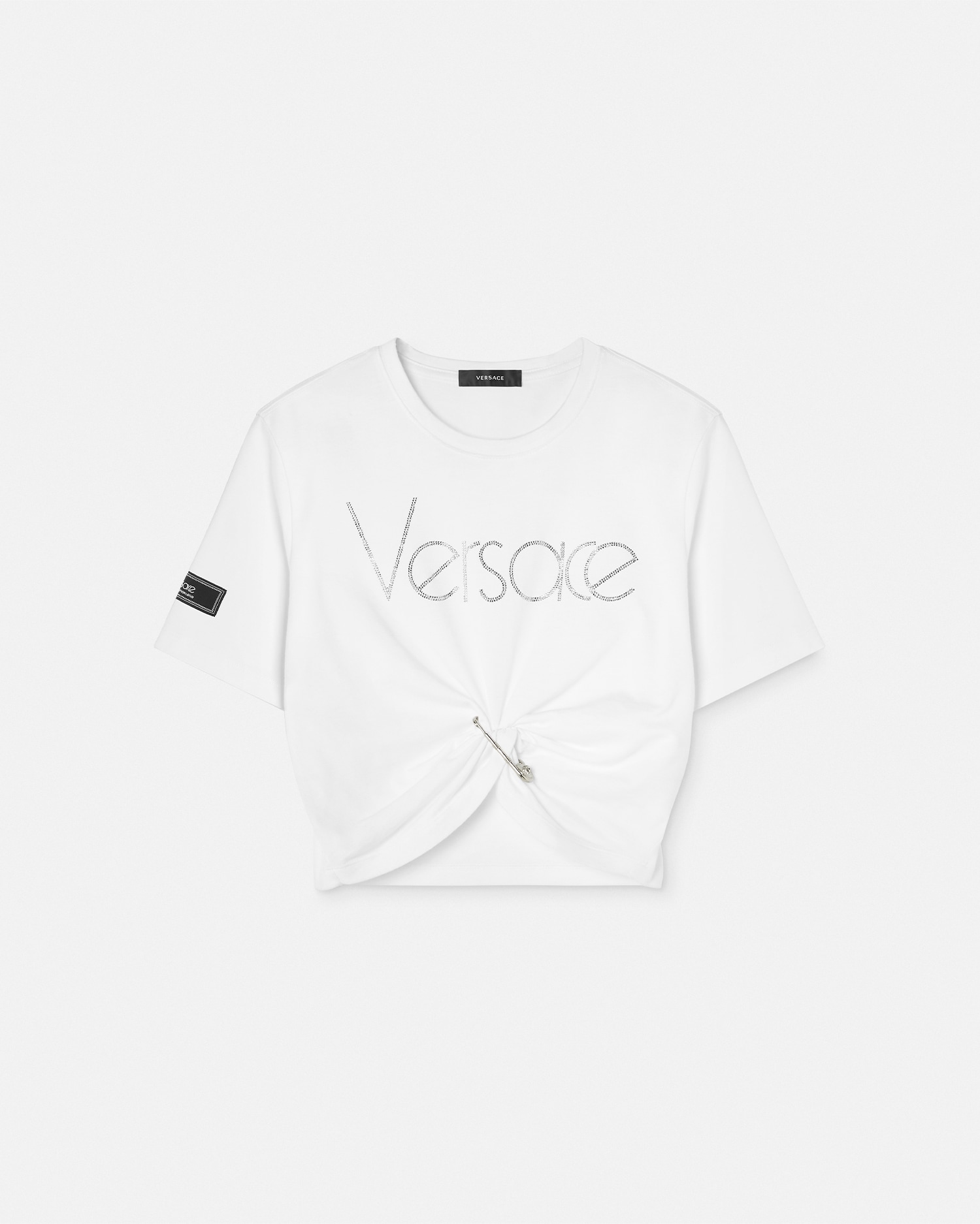 Versace Crystal-embellished Cropped T-shirt In White