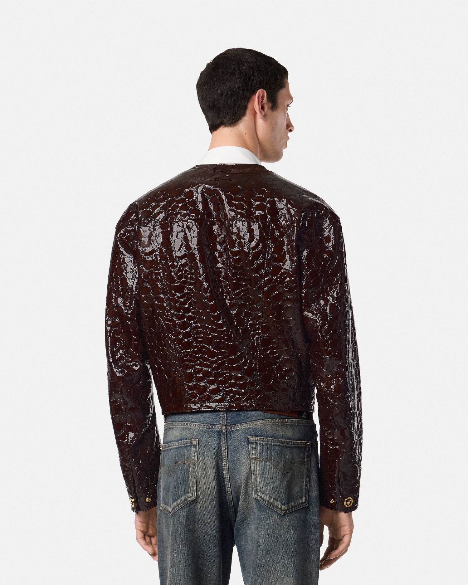 Croc-Effect Patent Leather Jacket