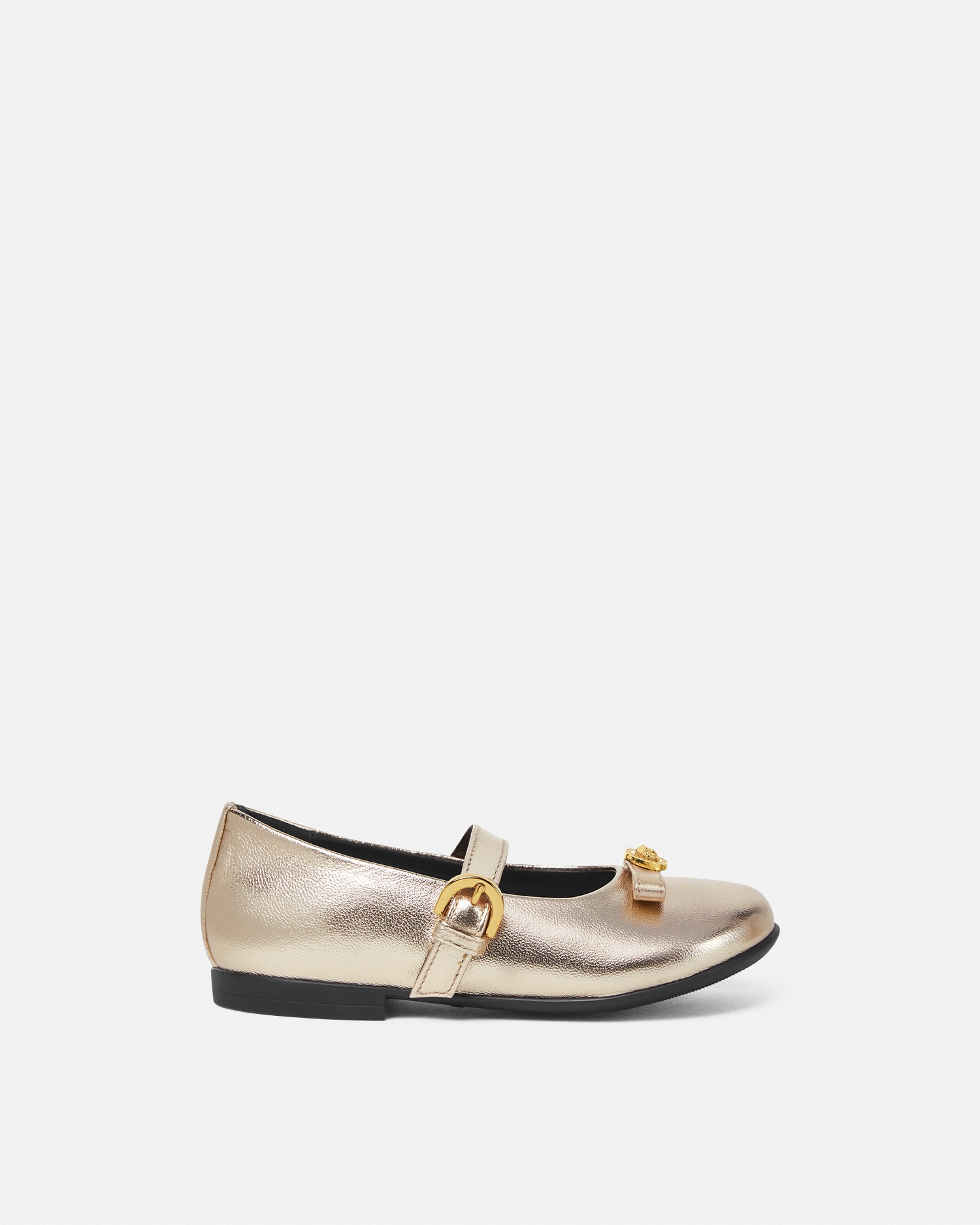 Versace Gianni Ribbon Metallic Kids Ballerinas In Gold