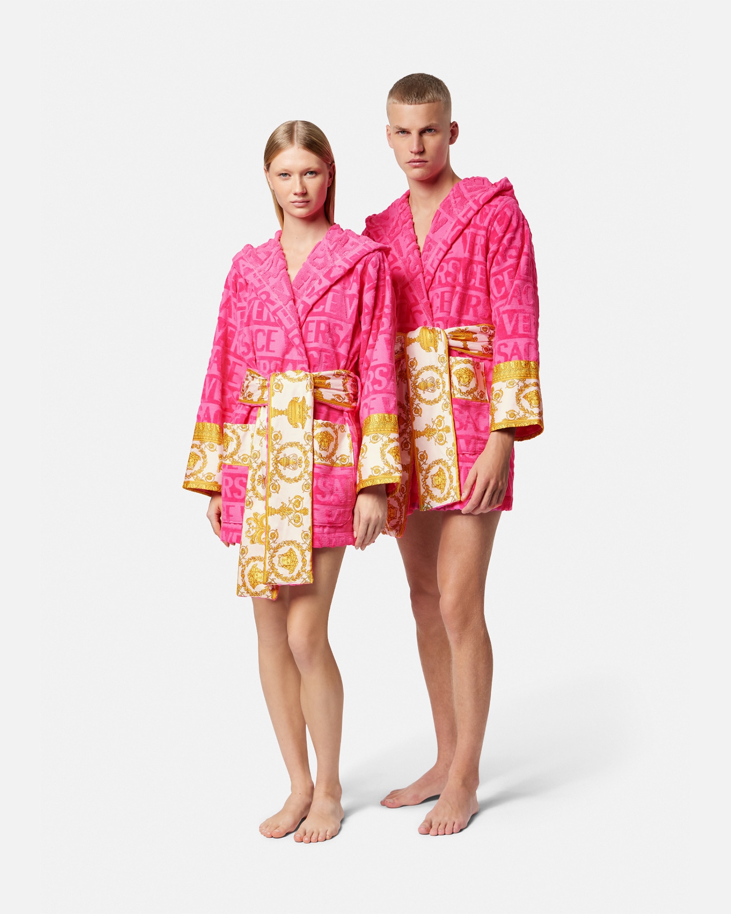 Shop Versace I ♡ Baroque Short Bathrobe In Pink