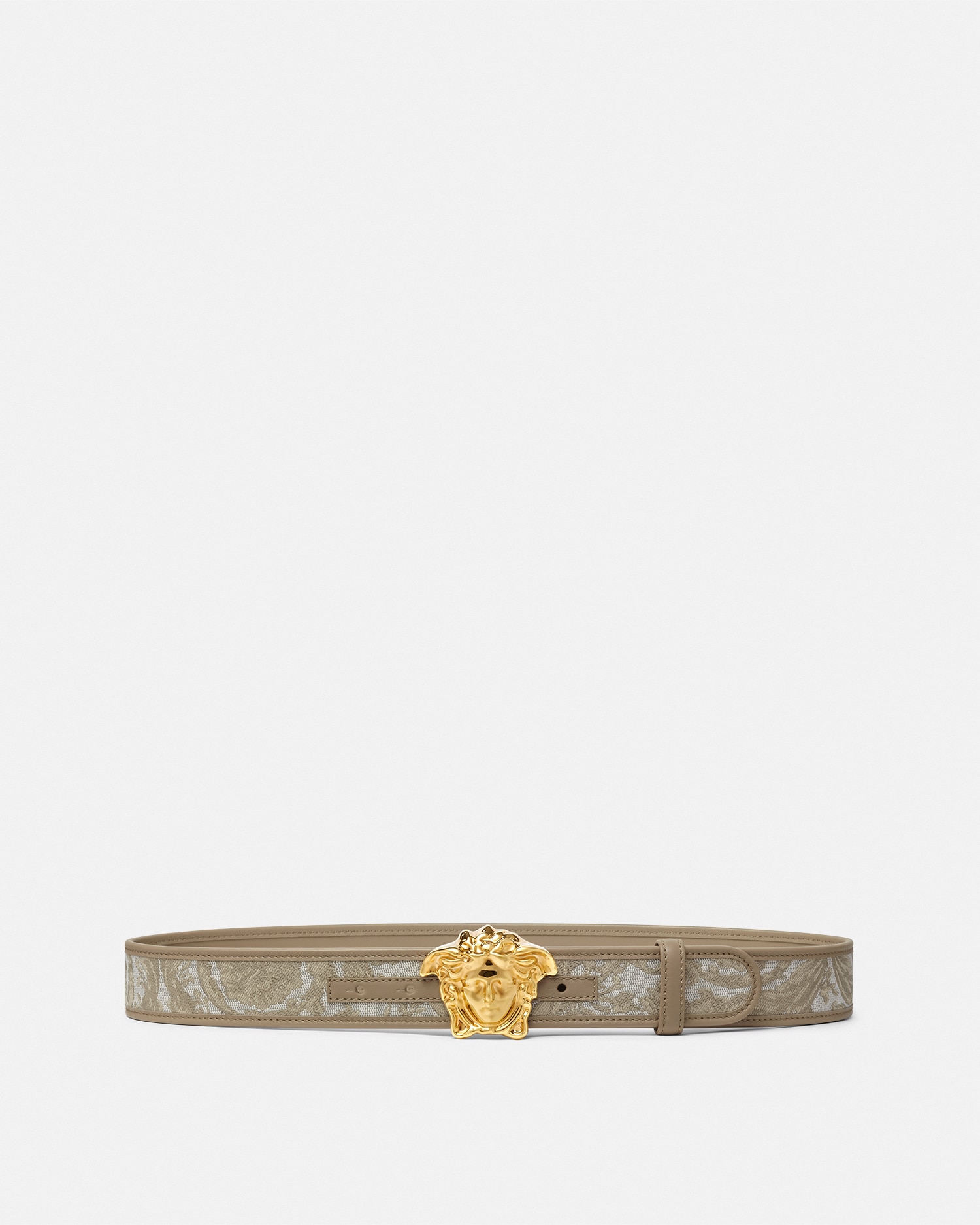 Versace Barocco La Medusa Belt In Beige+print