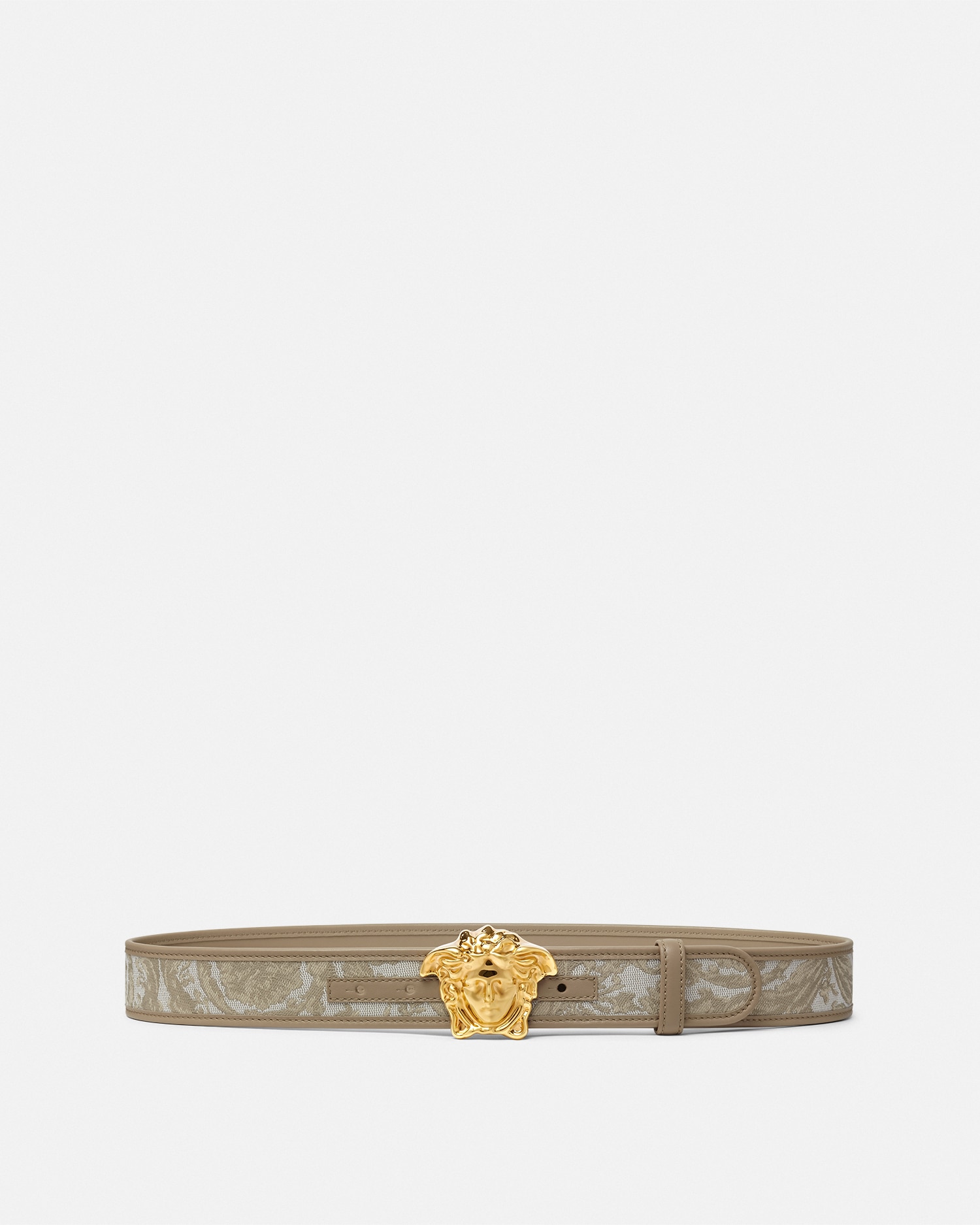 Versace Accessori Barocco La Medusa Belt In Beige+print