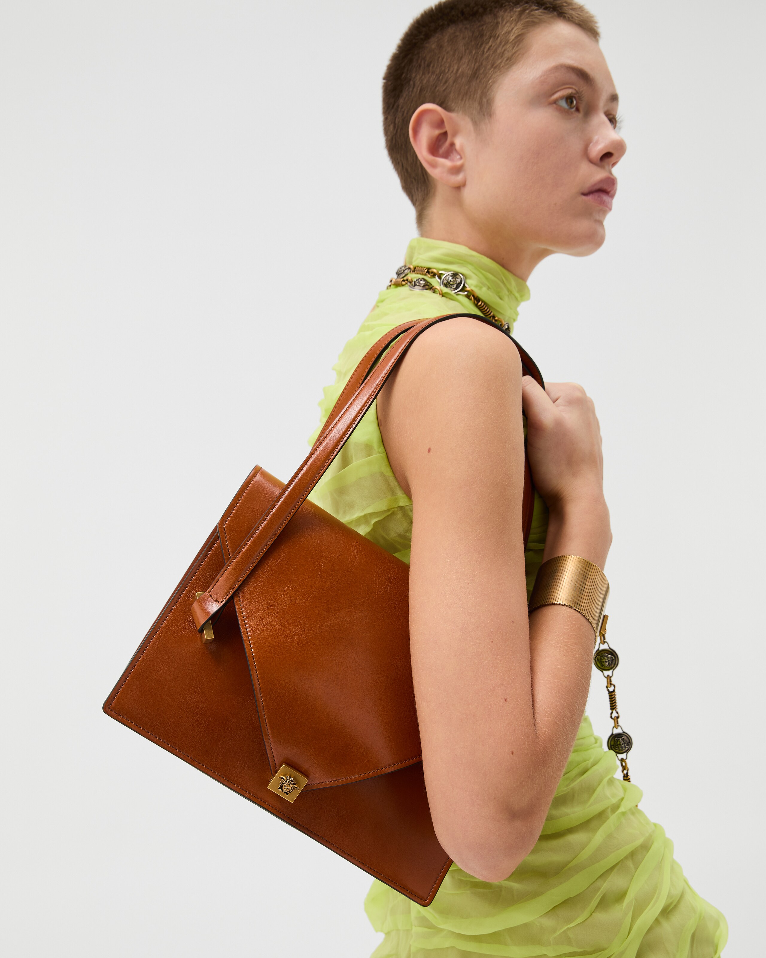 Versace Severine Leather Shoulder Bag In Brown