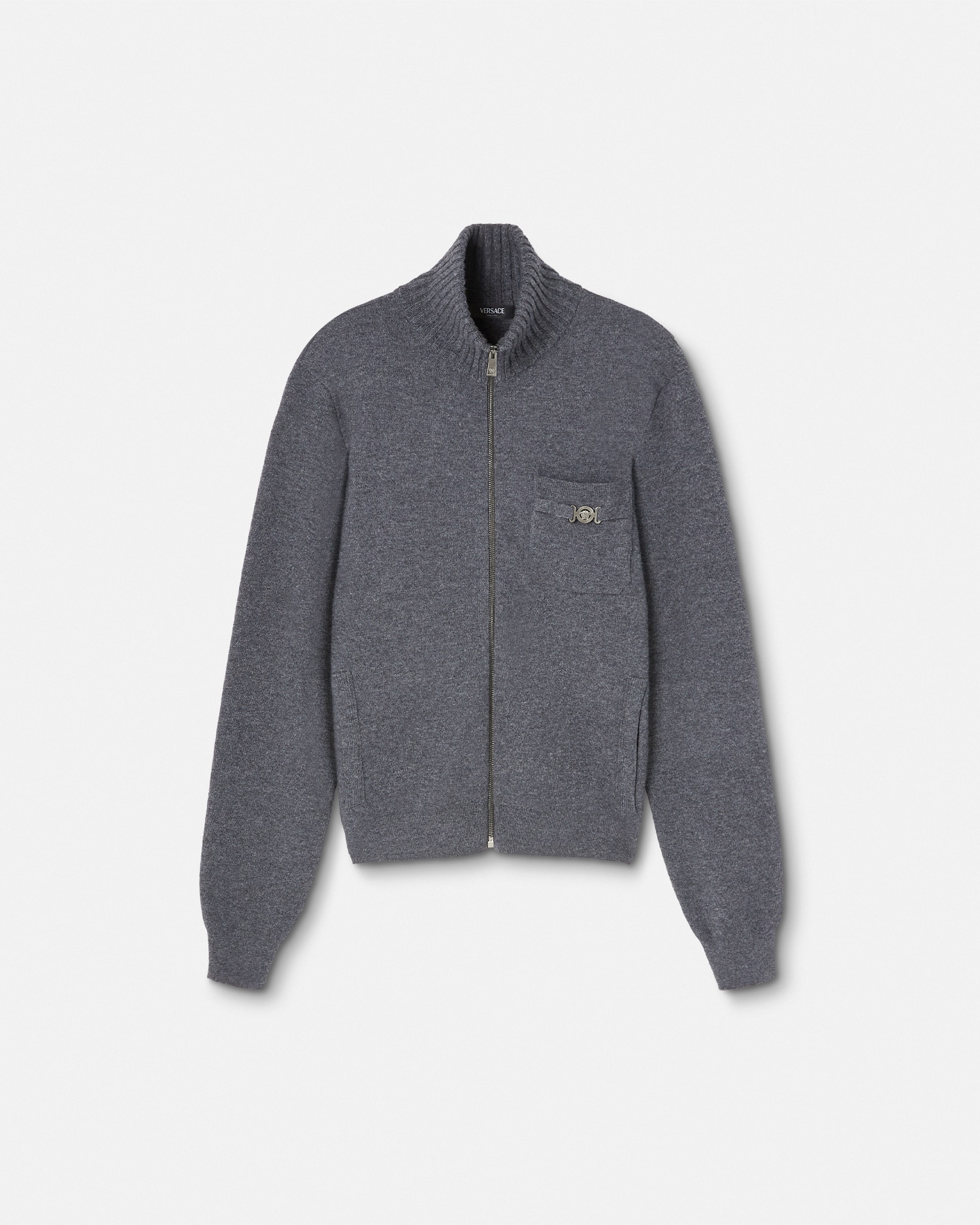 Cashmere Blend Zip Sweater Gray VERSACE