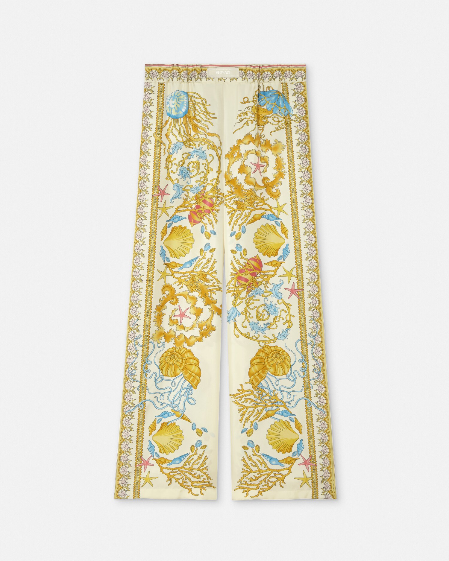 Underwater Barocco Silk Pants Multicolor,Gold VERSACE