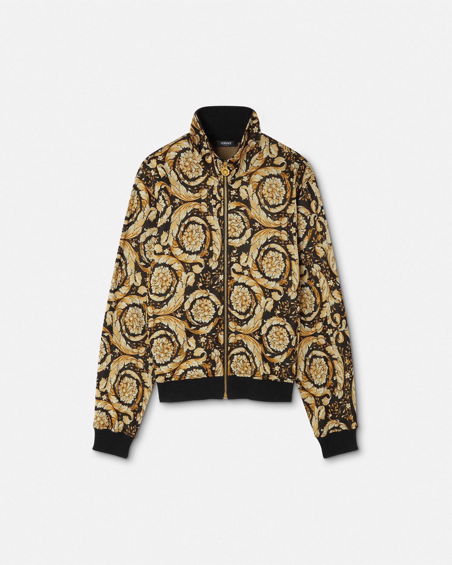 Barocco Jacquard Zip Sweatshirt Black,Gold VERSACE