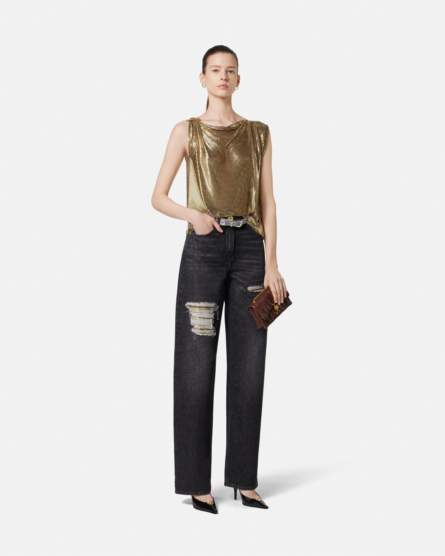 Versace Denim Pants Clothing In Black