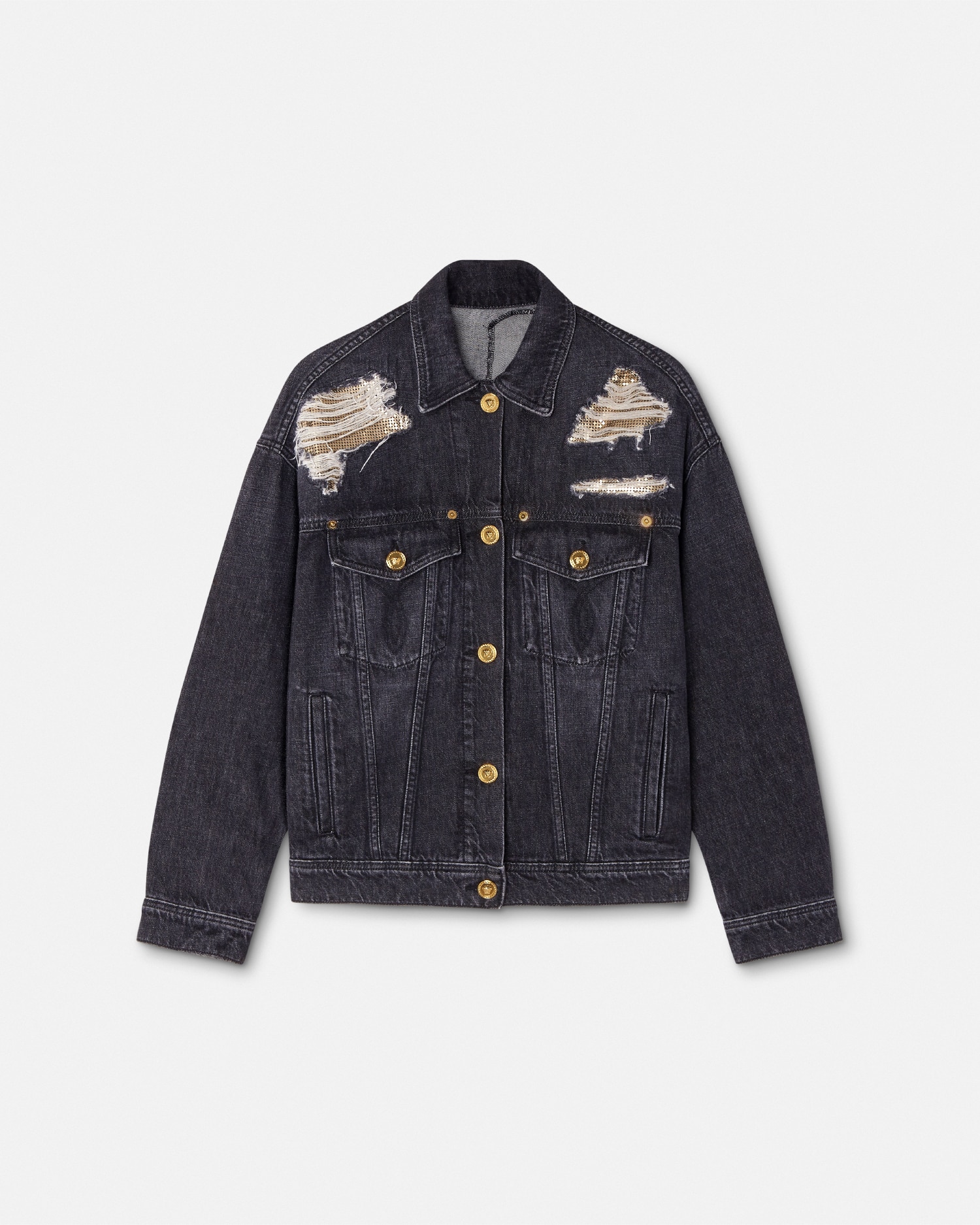 Versace Veste Camionneur Denim Mesh Métallisé
